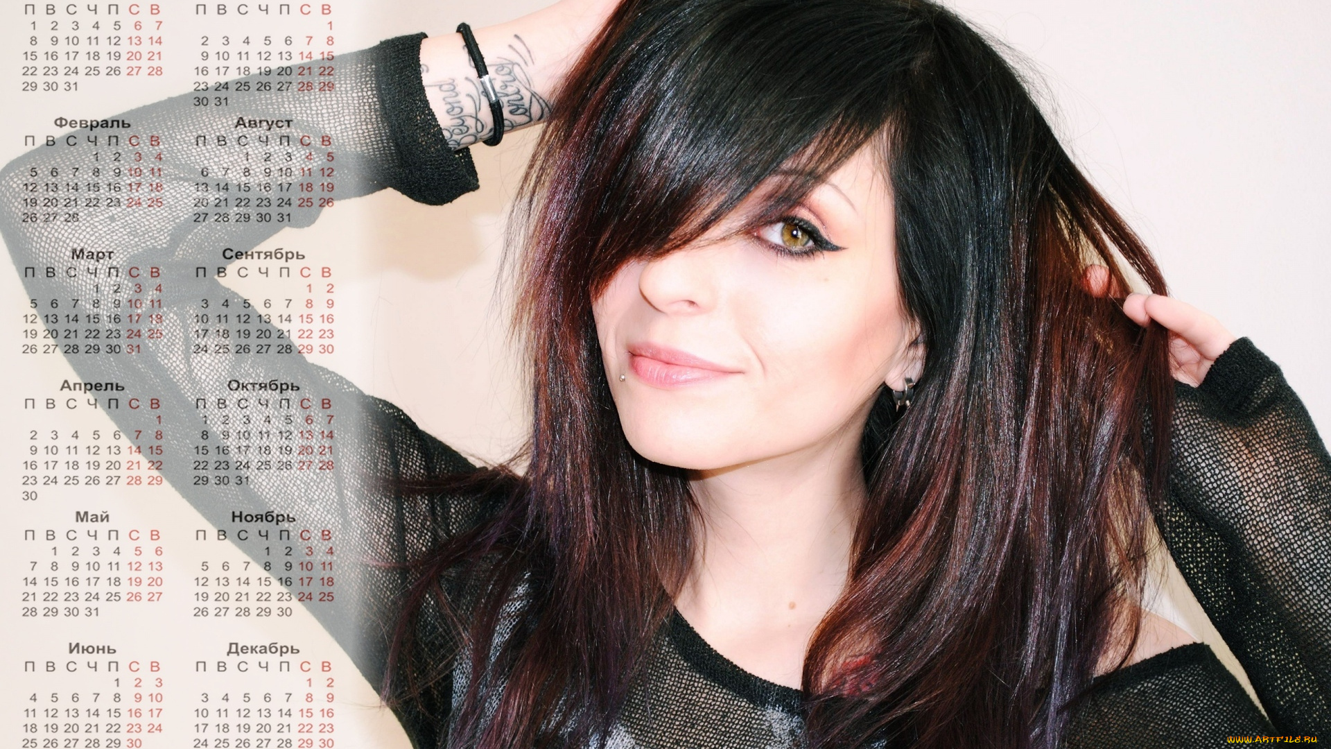 календари, девушки, тату, макияж, взгляд