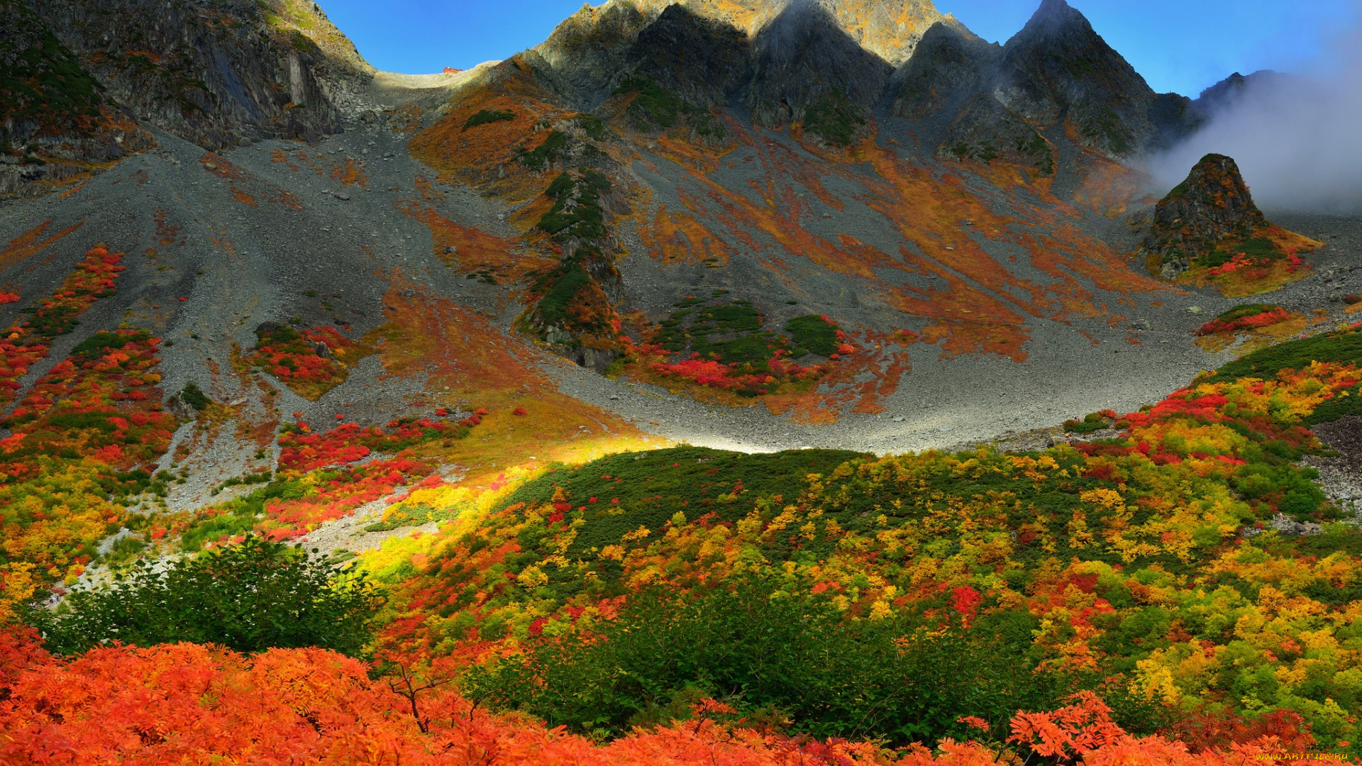 природа, горы, деревья, осень, небо