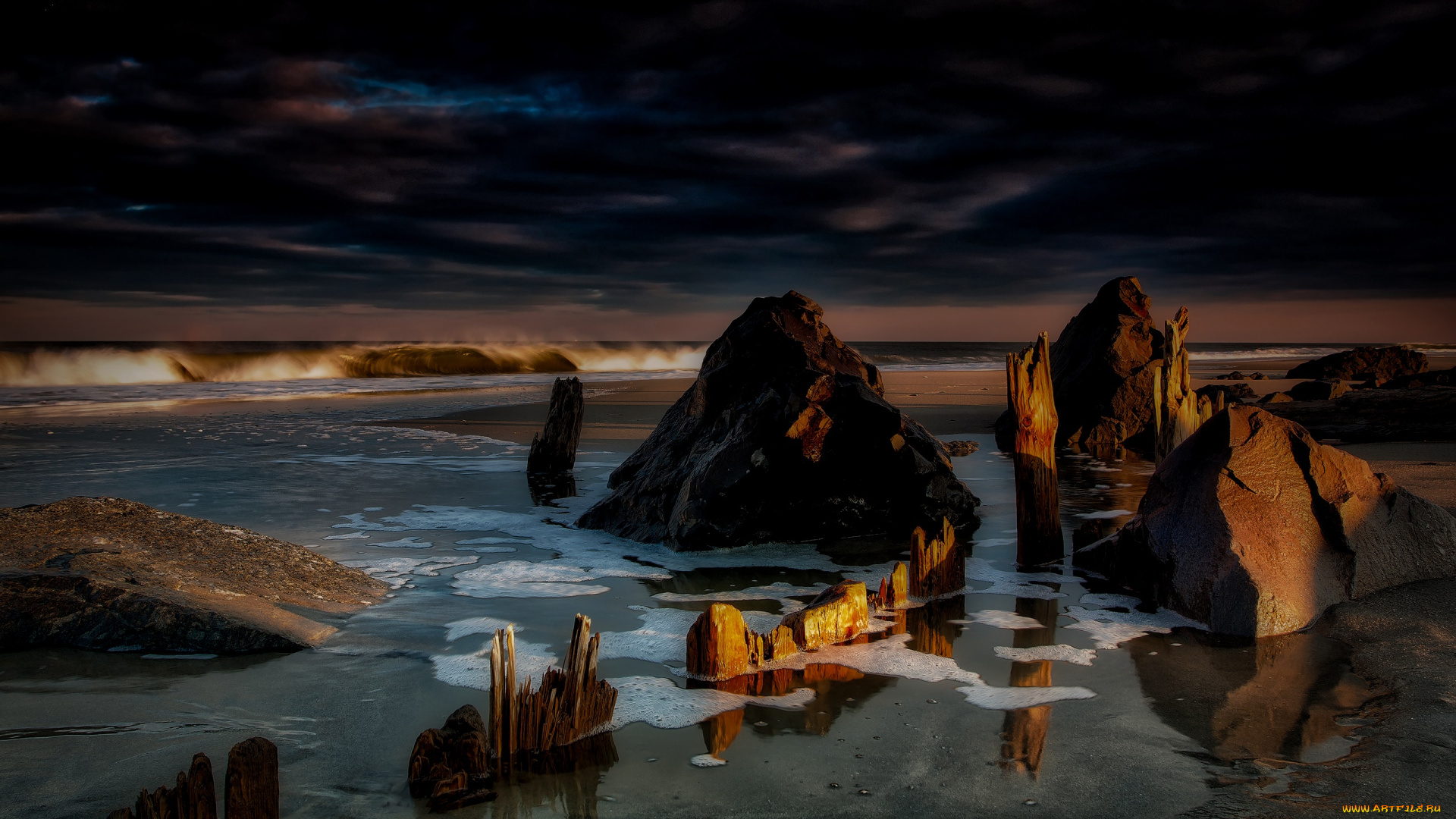 природа, побережье, море, камни