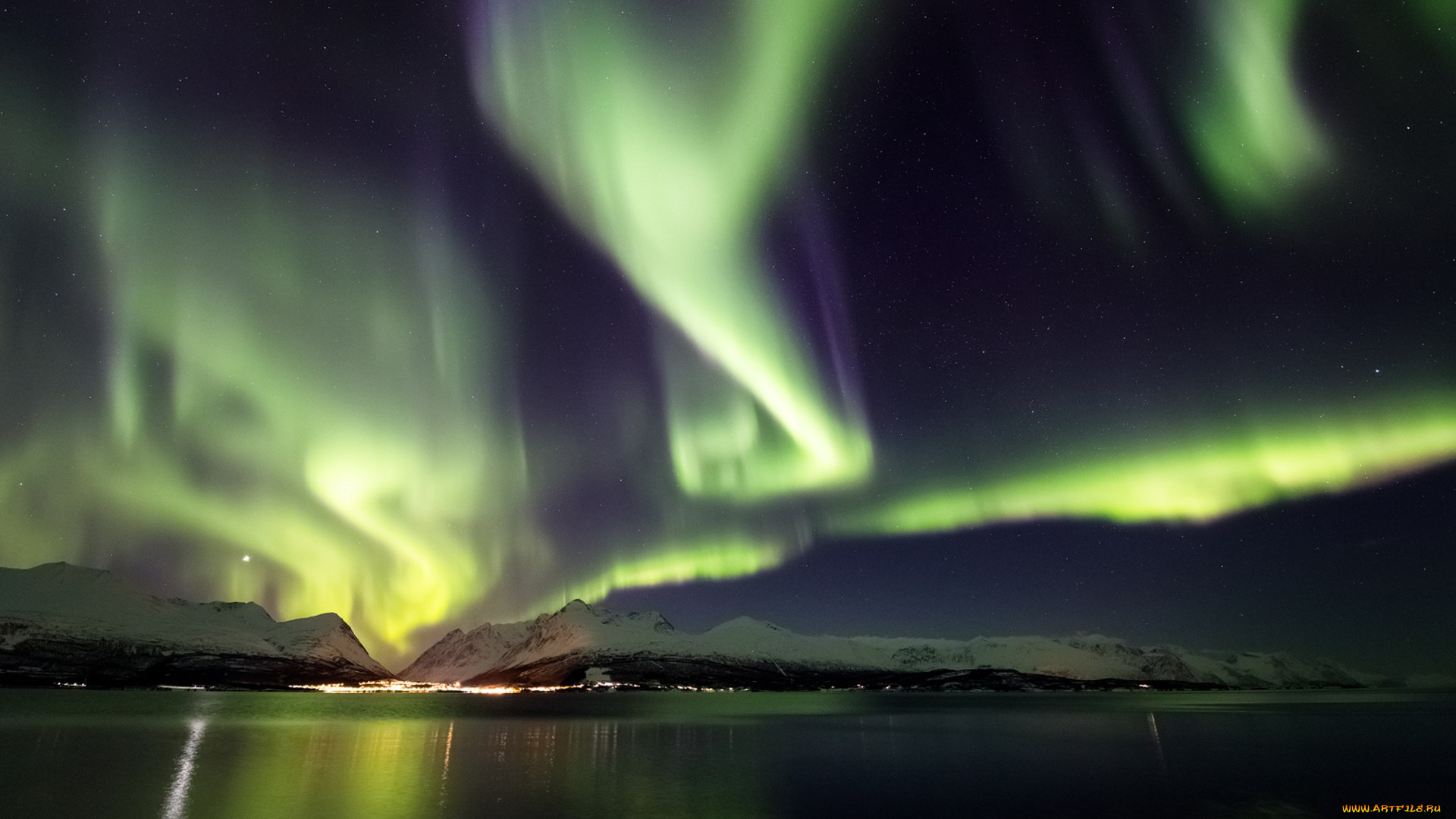 природа, северное, сияние, простор