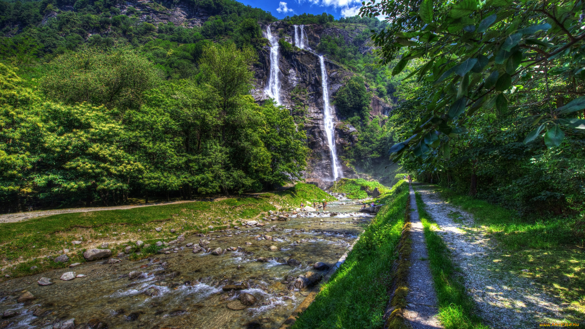 природа, водопады, водопад, деревья