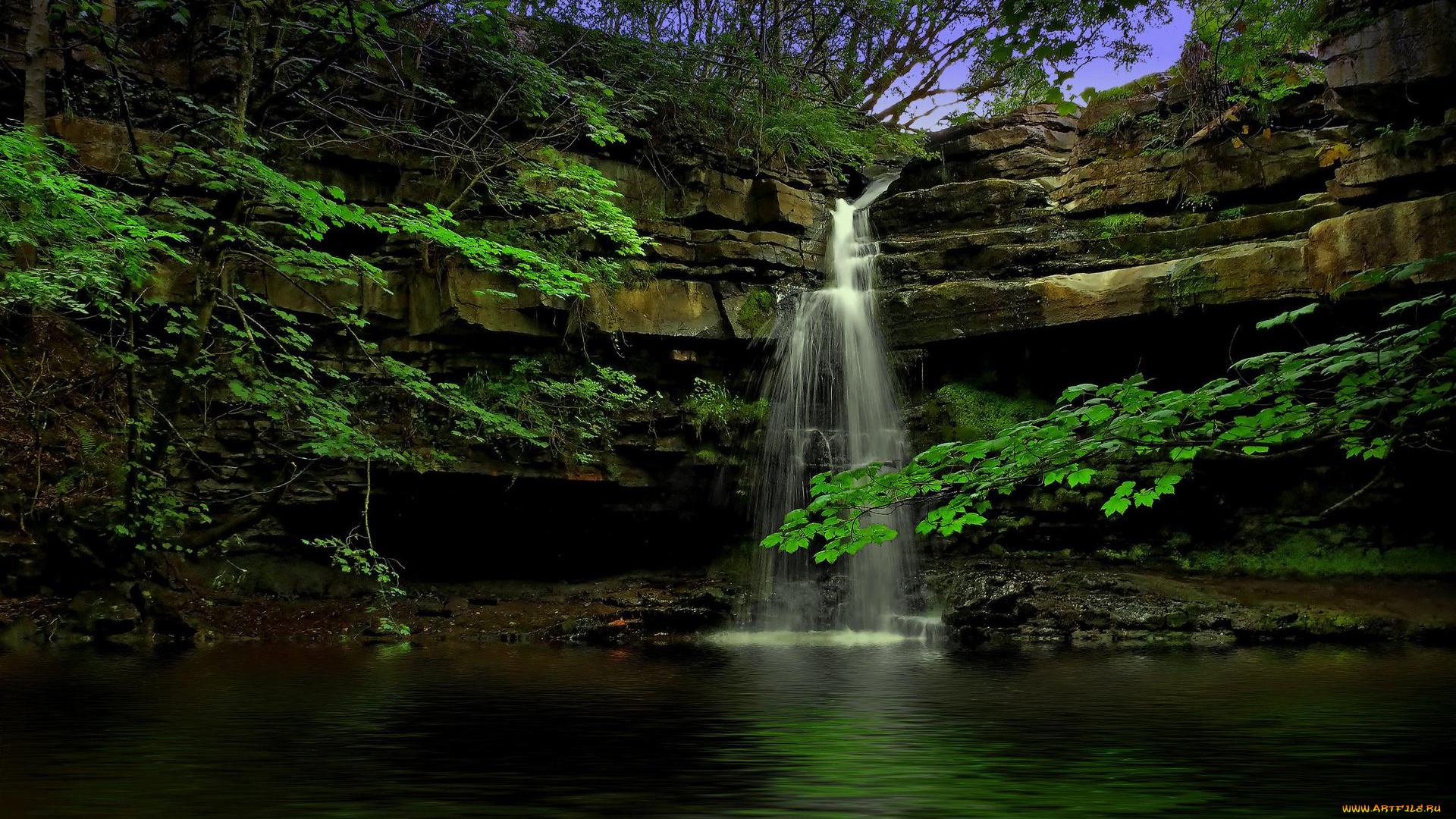 природа, водопады, водопад, водоём, камни, скалы