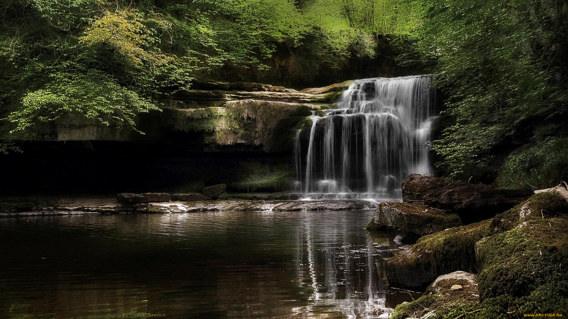 природа, водопады, водоём, камни, скалы, водопад