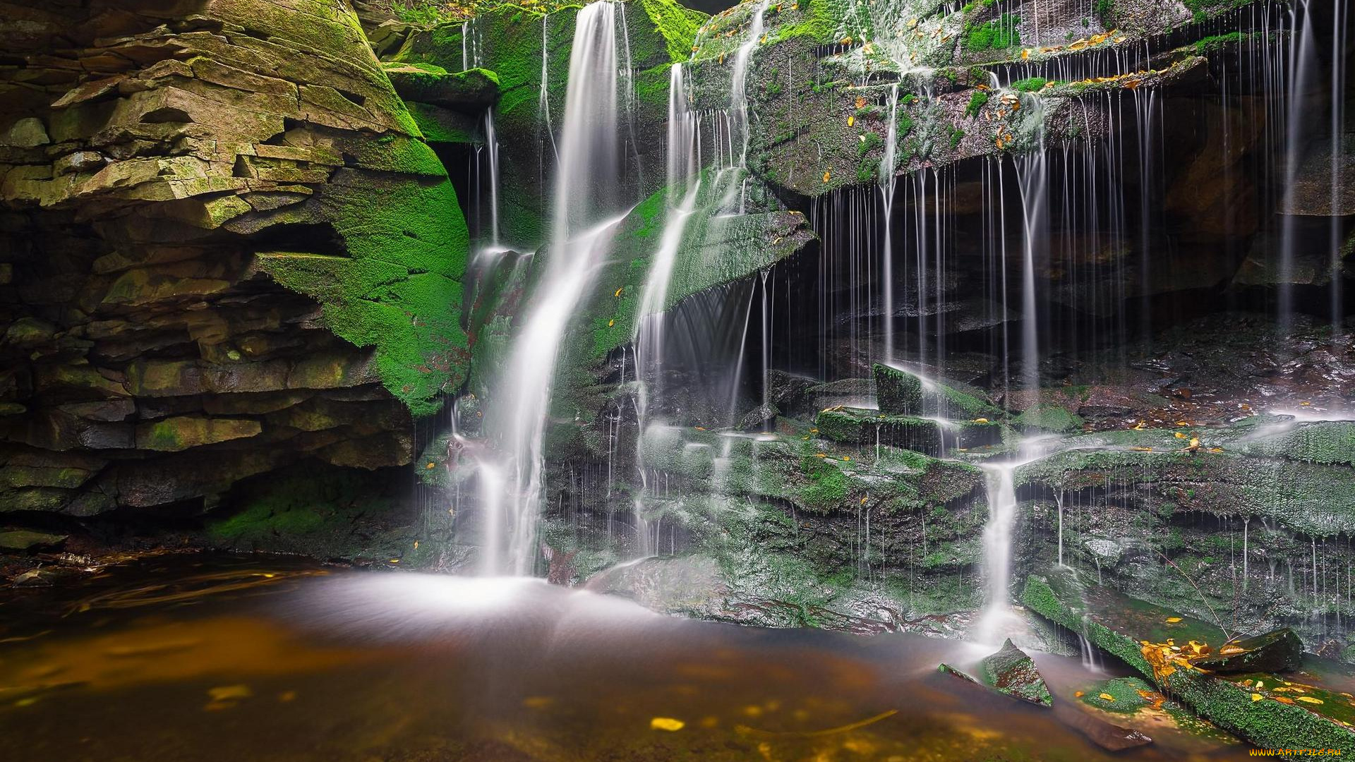 природа, водопады, водоём, скалы, водопад