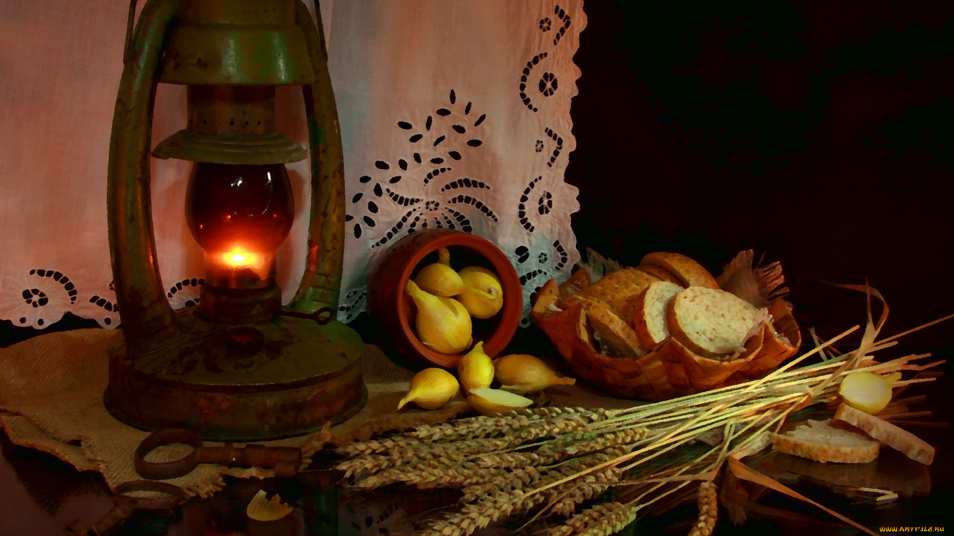 разное, компьютерный, дизайн, лук, натюрморт, пшеница, лампа, хлеб, деревенская, еда, керосинка