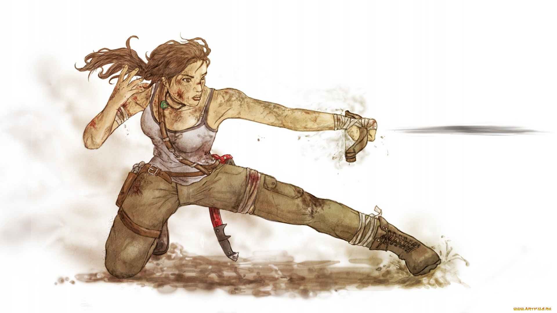 рисованное, кино, оружие, девушка, белый, фон