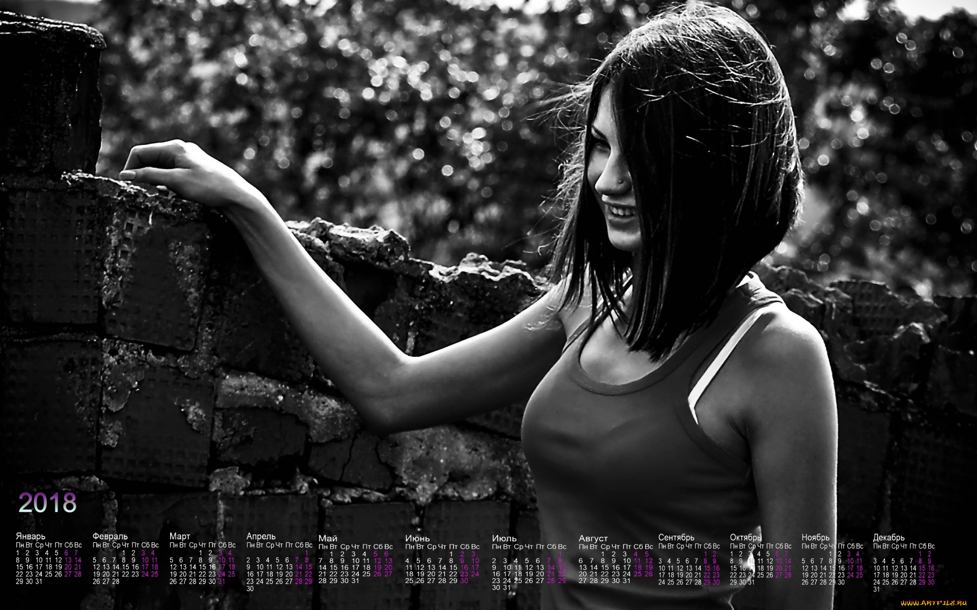 календари, девушки, черно-белое, фото, улыбка