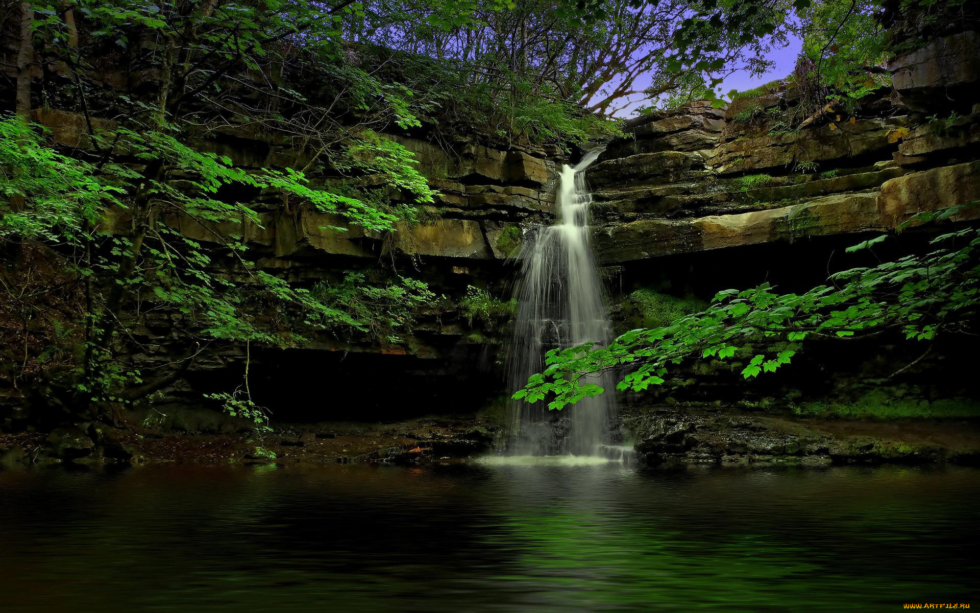 природа, водопады, водопад, водоём, камни, скалы