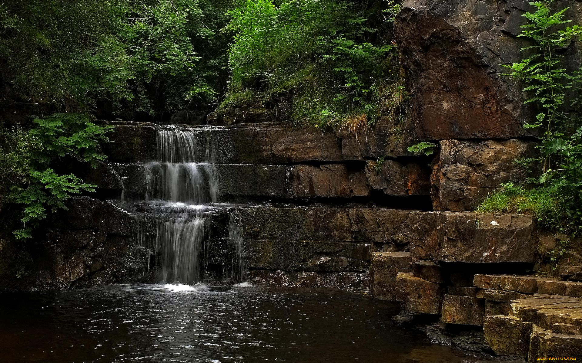 природа, водопады, водоём, скалы, камни, водопад