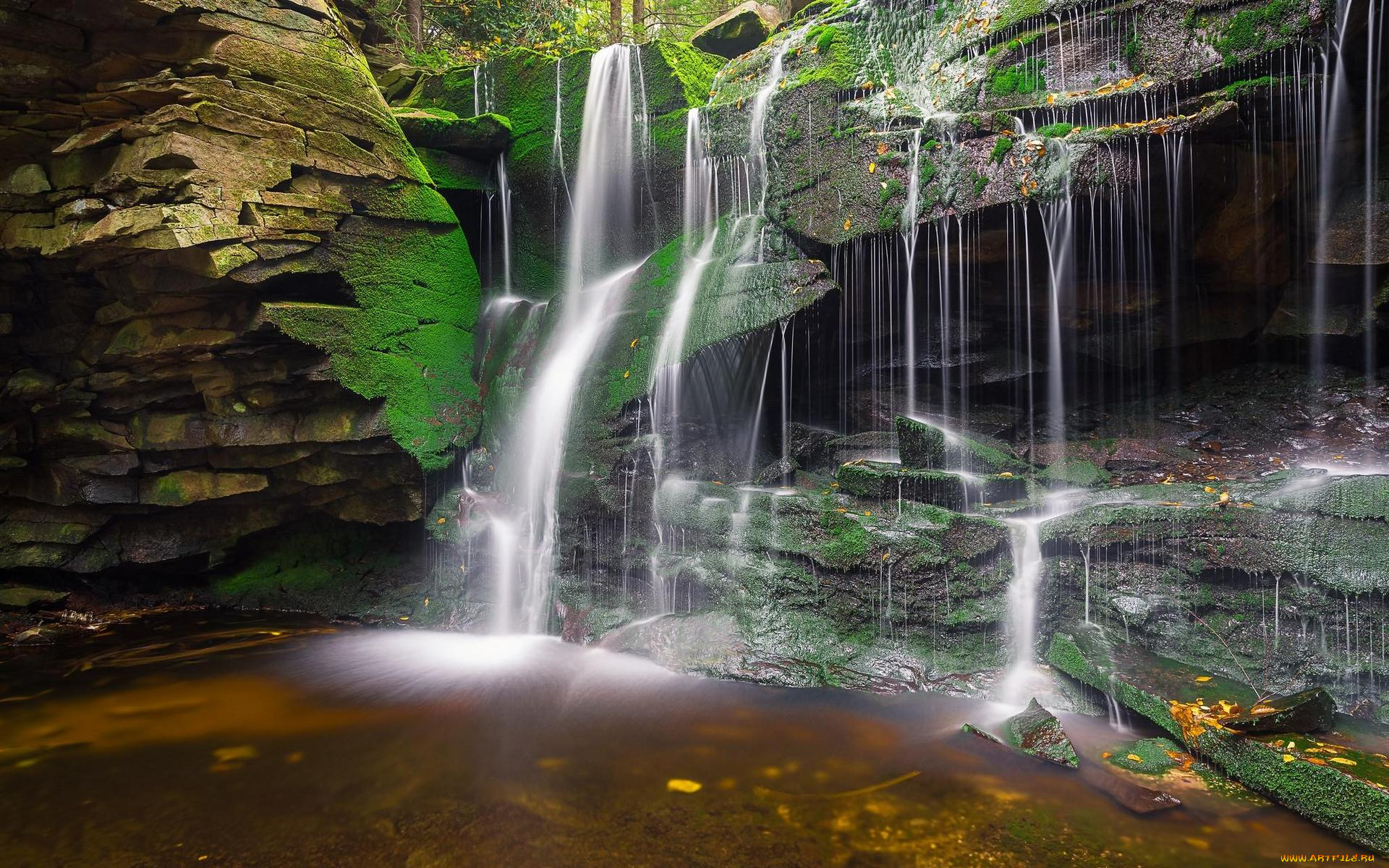 природа, водопады, водоём, скалы, водопад