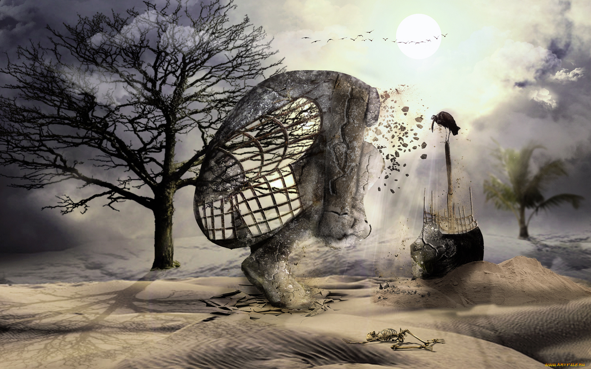 разное, компьютерный, дизайн, скелет, фон, дерево