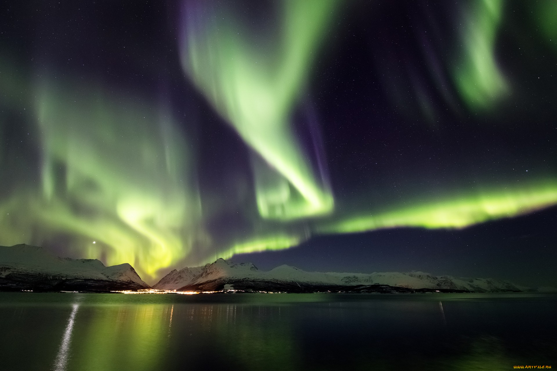 природа, северное, сияние, простор