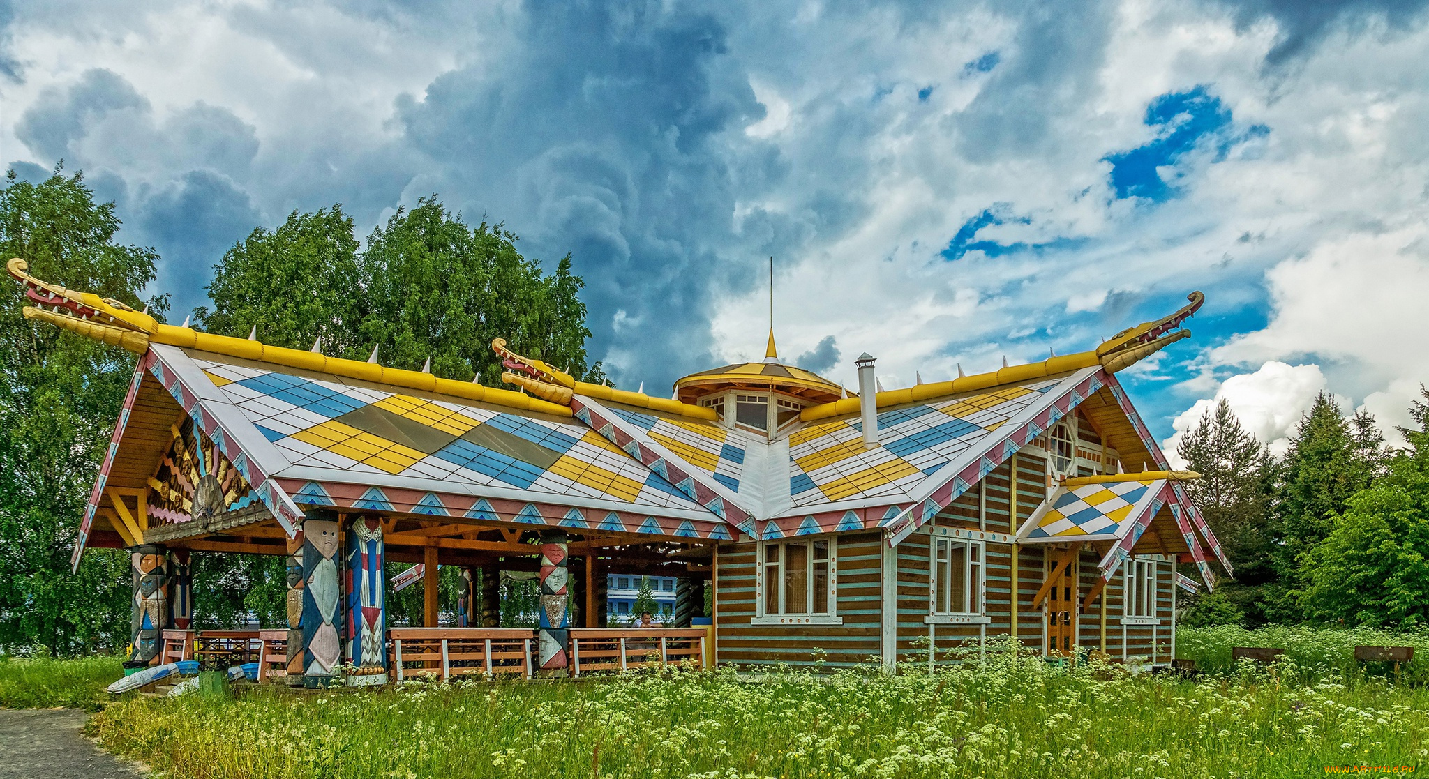 города, -, здания, , дома, зелень, лето, небо, дом, трава, дизайн, облака