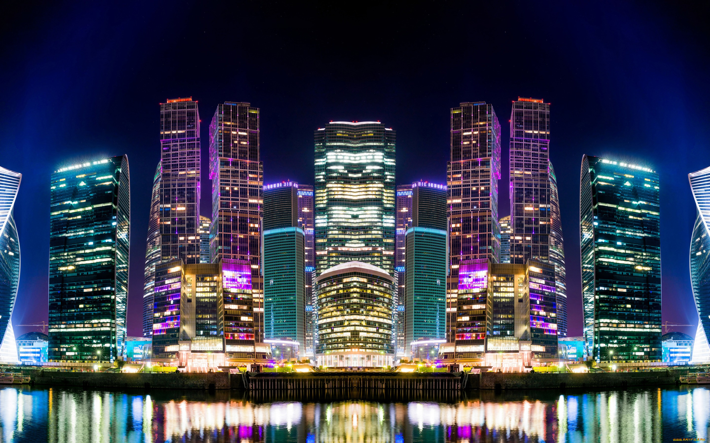 города, москва, , россия, ночь, огни, столица, дома, небоскребы, река, москва