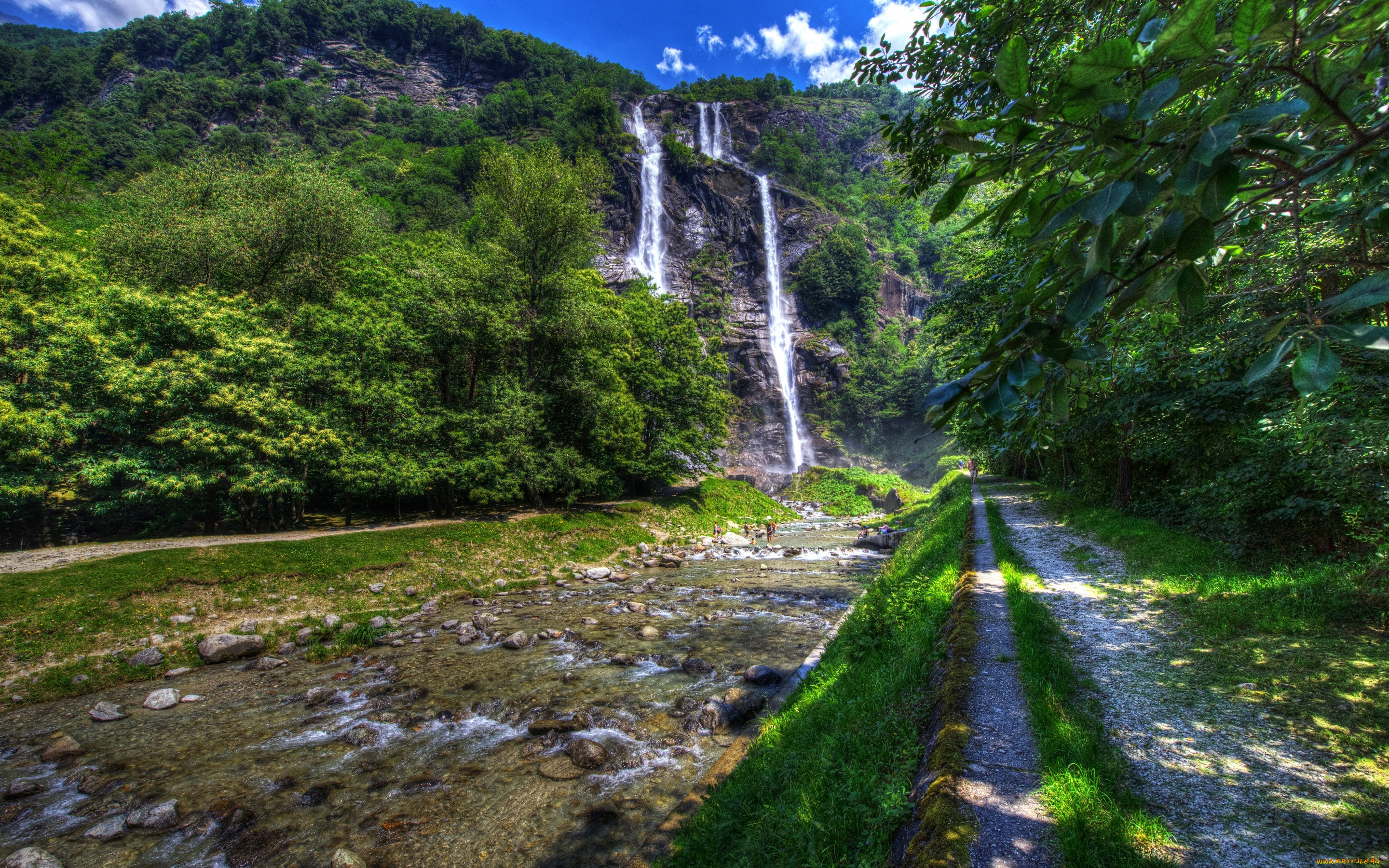 природа, водопады, водопад, деревья
