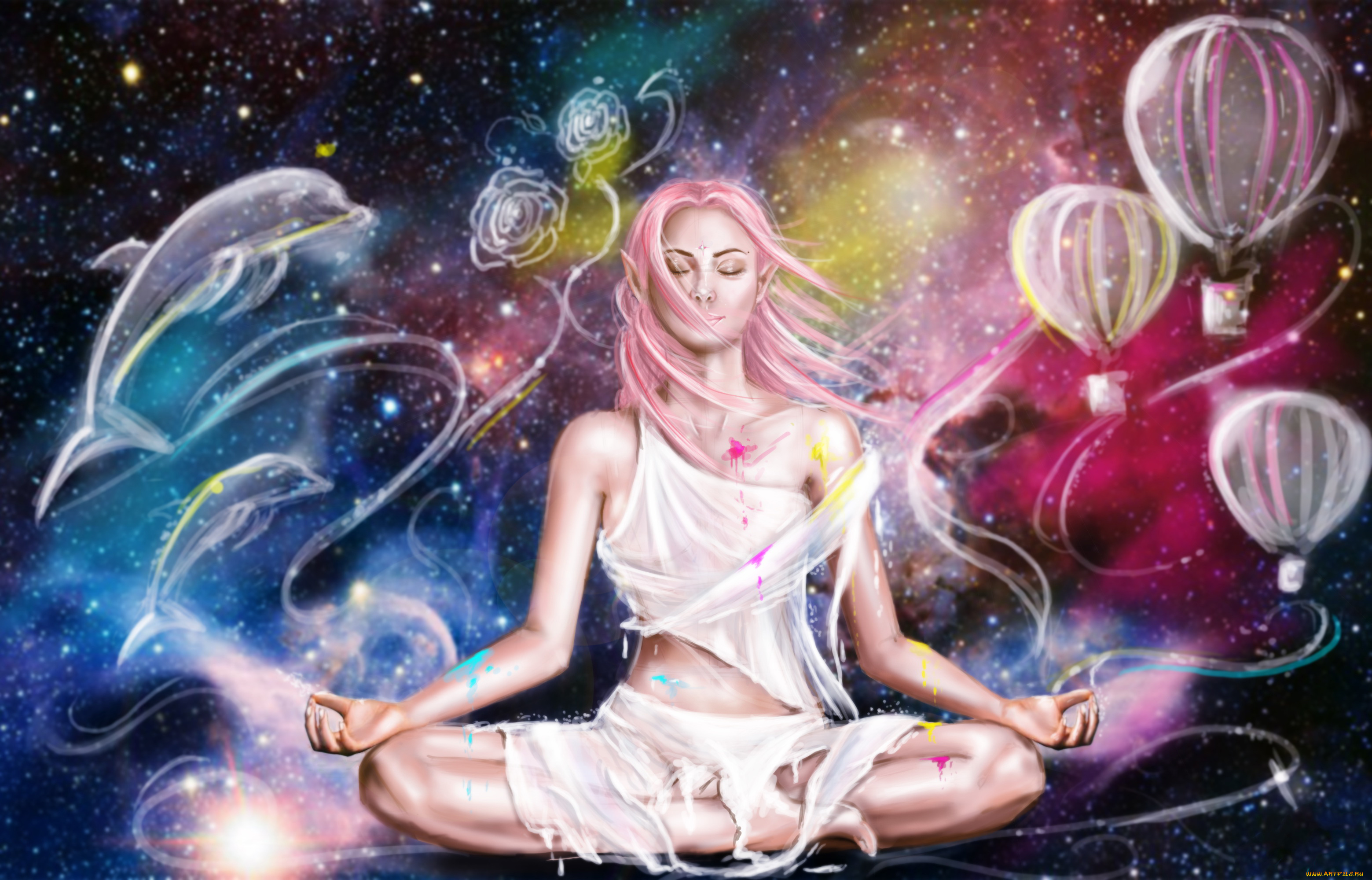 фэнтези, эльфы, девушка, фон, медитация, эльф