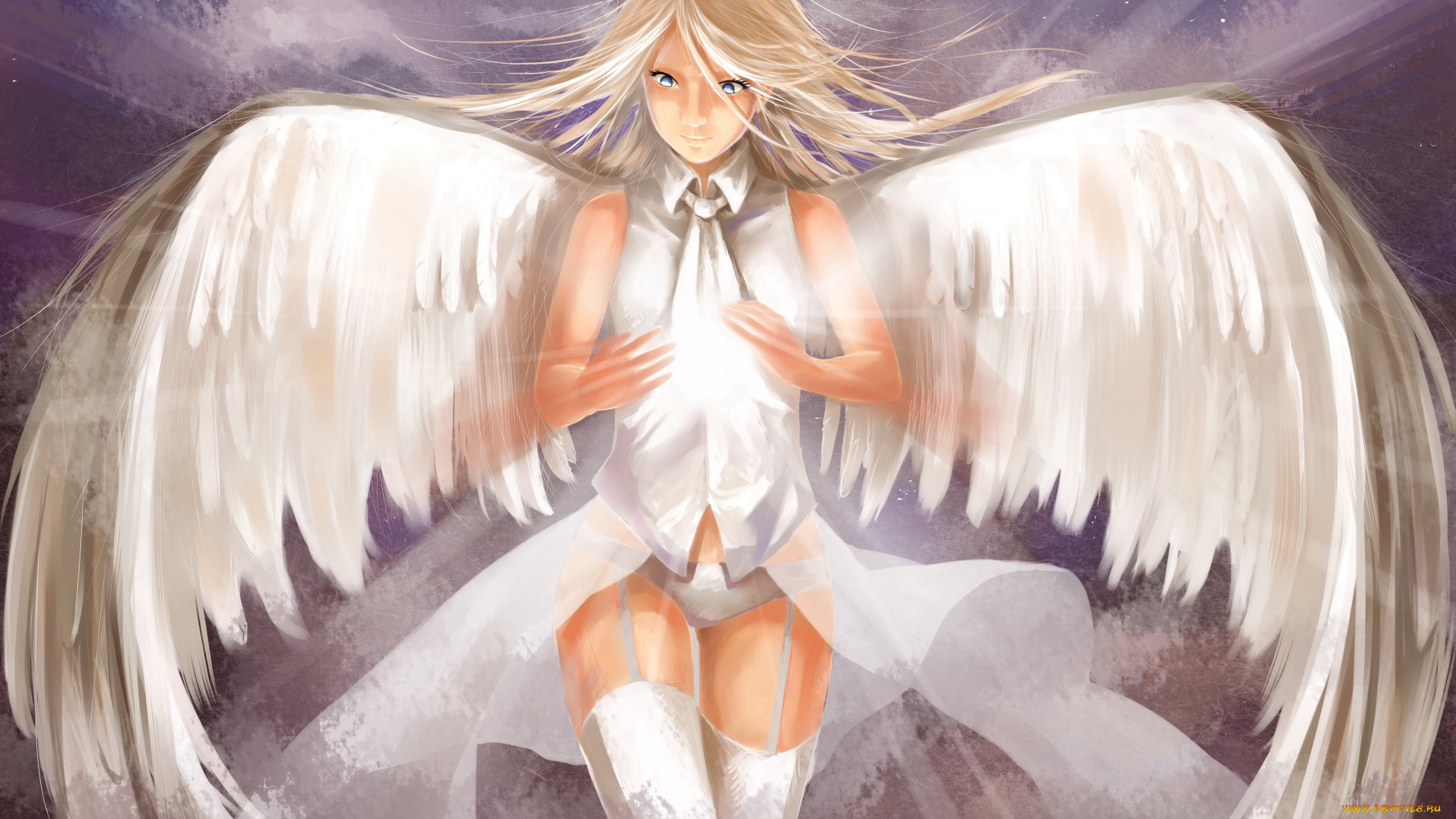 аниме, ангелы, , демоны, фон, девушка, крылья