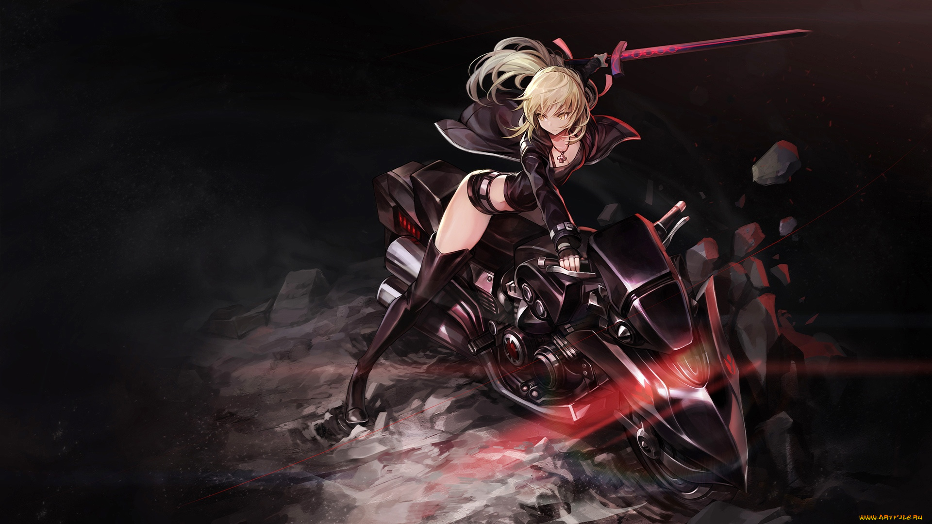 аниме, fate, stay, night, , grand, order, , apocrypha, меч, мотоцикл, grand, order, девушка, камни