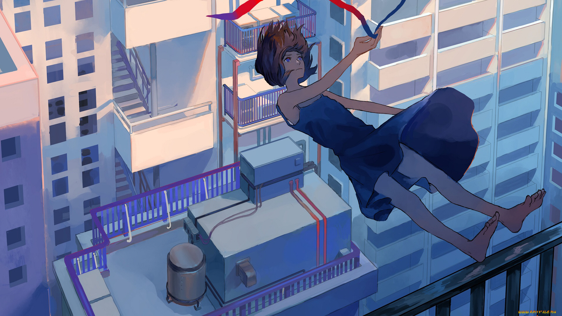 аниме, город, , улицы, , интерьер, , здания, девушка