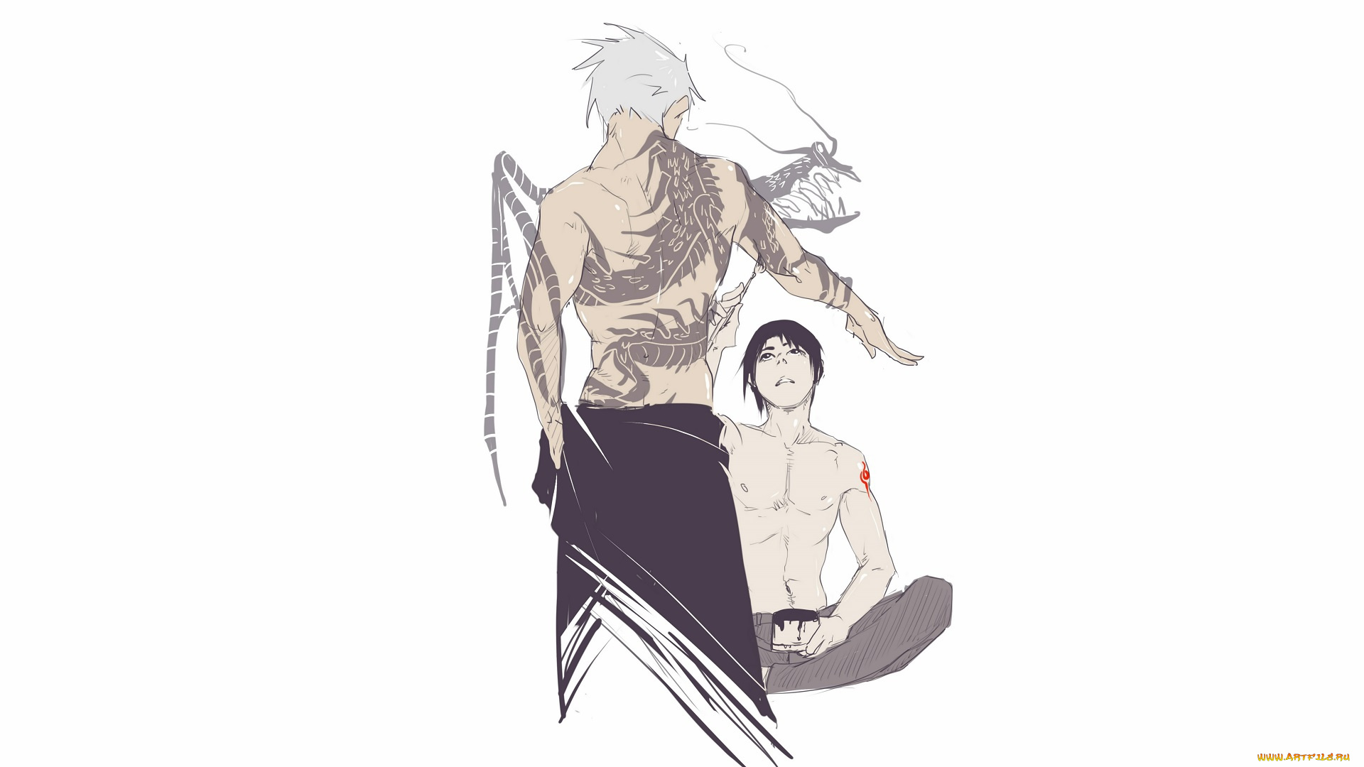 аниме, naruto, дракон, сай, рисунок, хатаке, какаши