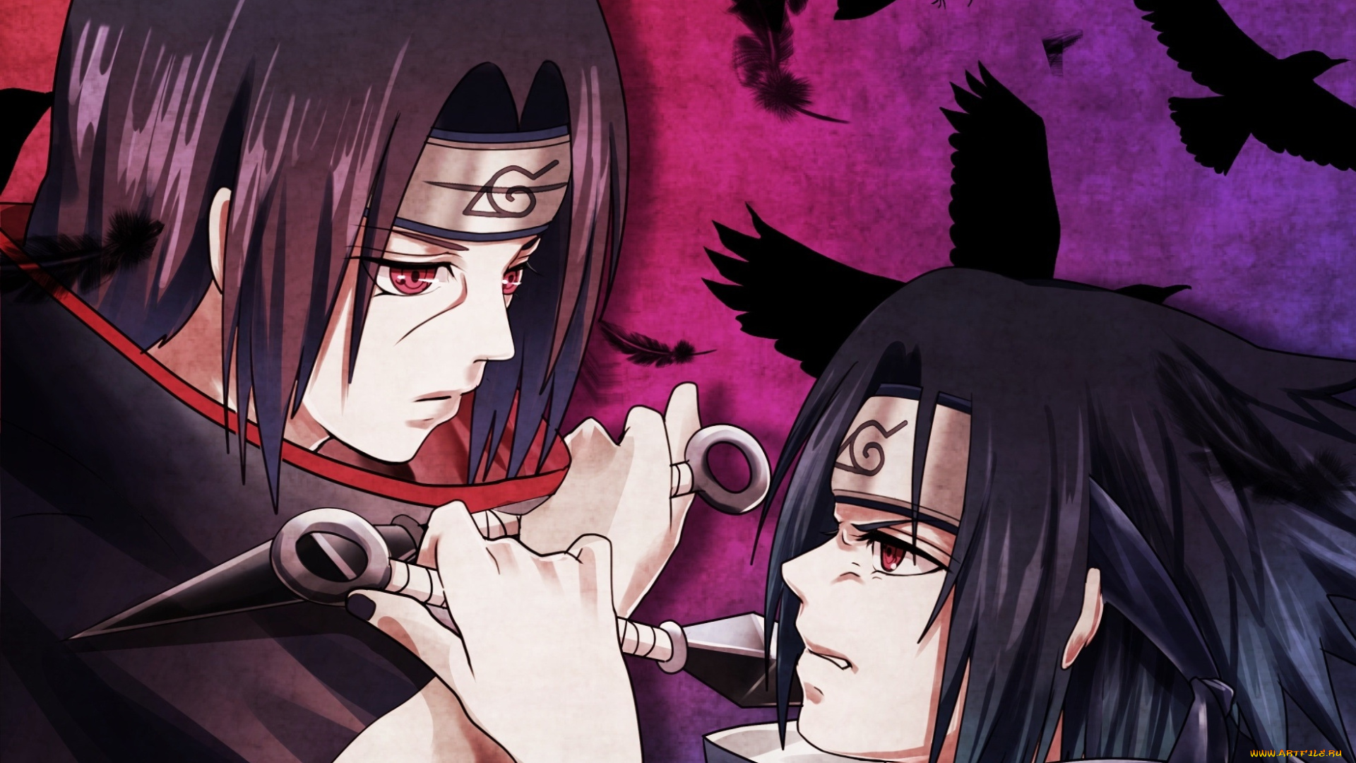 аниме, naruto, саске, учиха, кунаи, вороны, братья, итачи