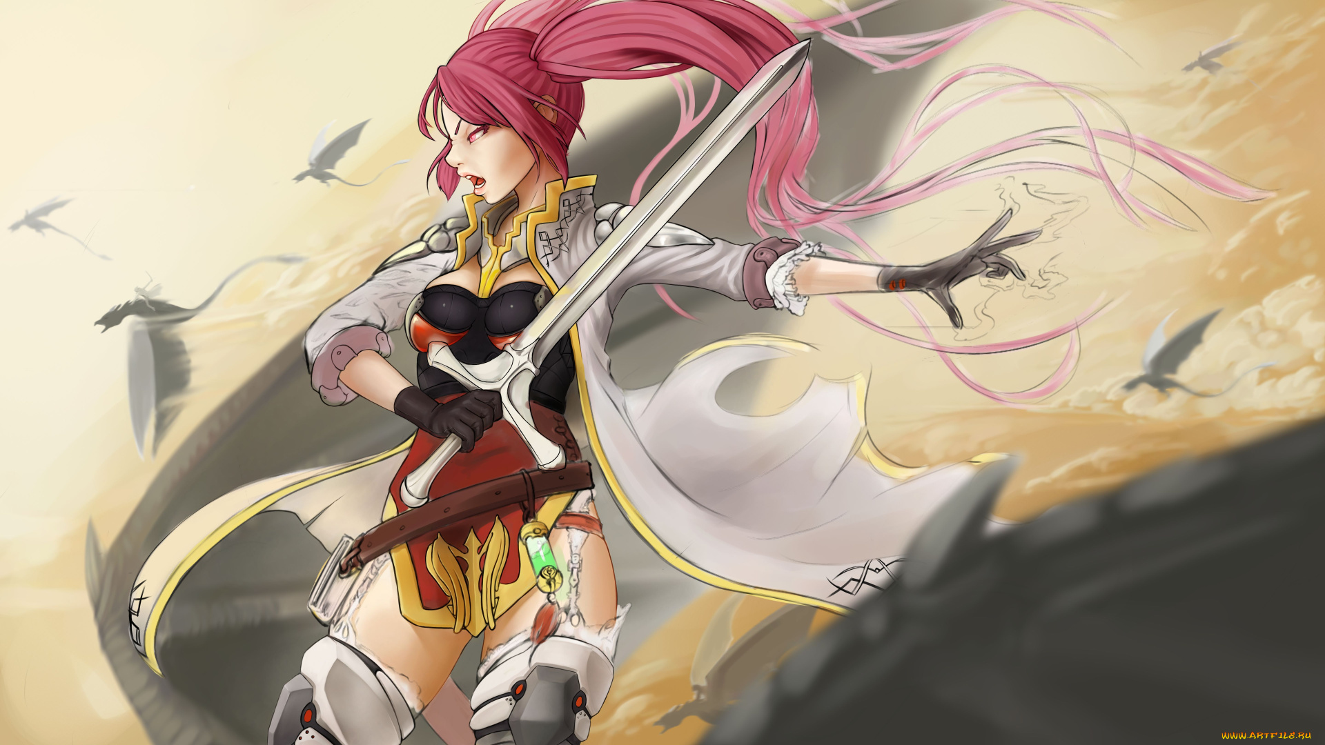 аниме, оружие, , техника, , технологии, меч, девушка, фон