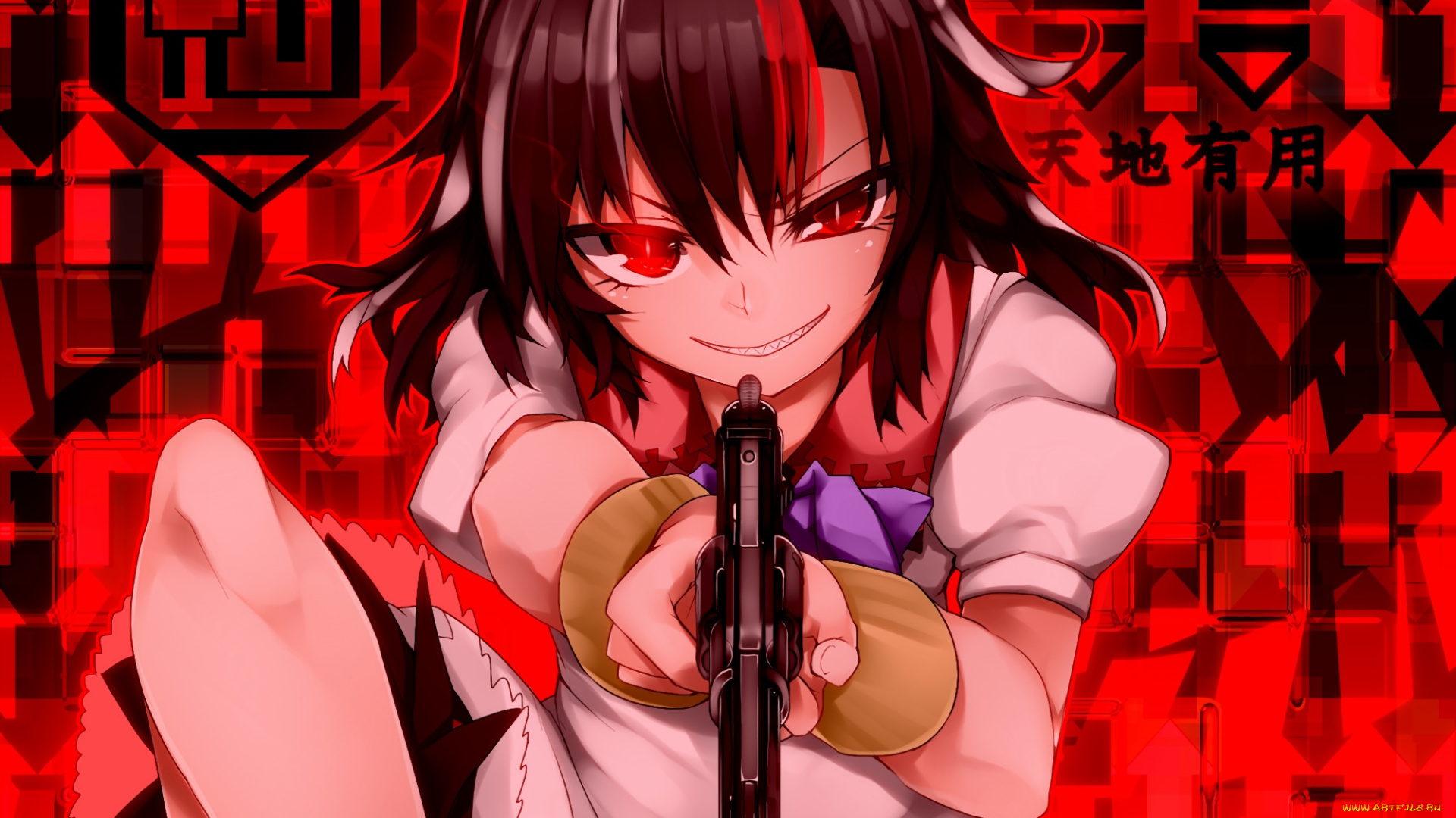 аниме, touhou, девушка, взгляд, фон