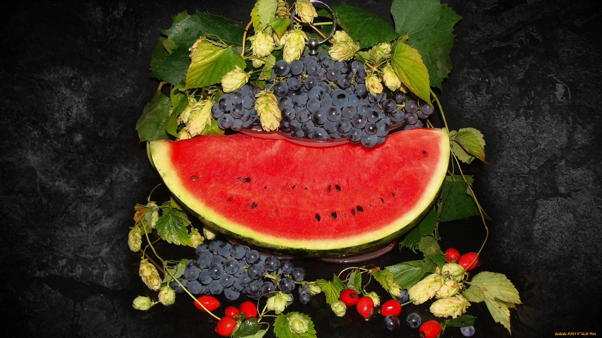 еда, арбуз, beauty, красота, хмель, виноград, китайка, bride, nice, delicate, wedding, красивые, elegantly, bouquet, cool, обои, на, рабочий, стол, harmony, корзинка, фрукты, ваза, beautiful, настроение