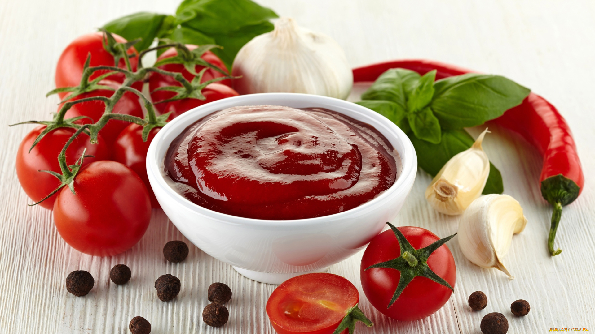 еда, помидоры, соус, перец, чеснок
