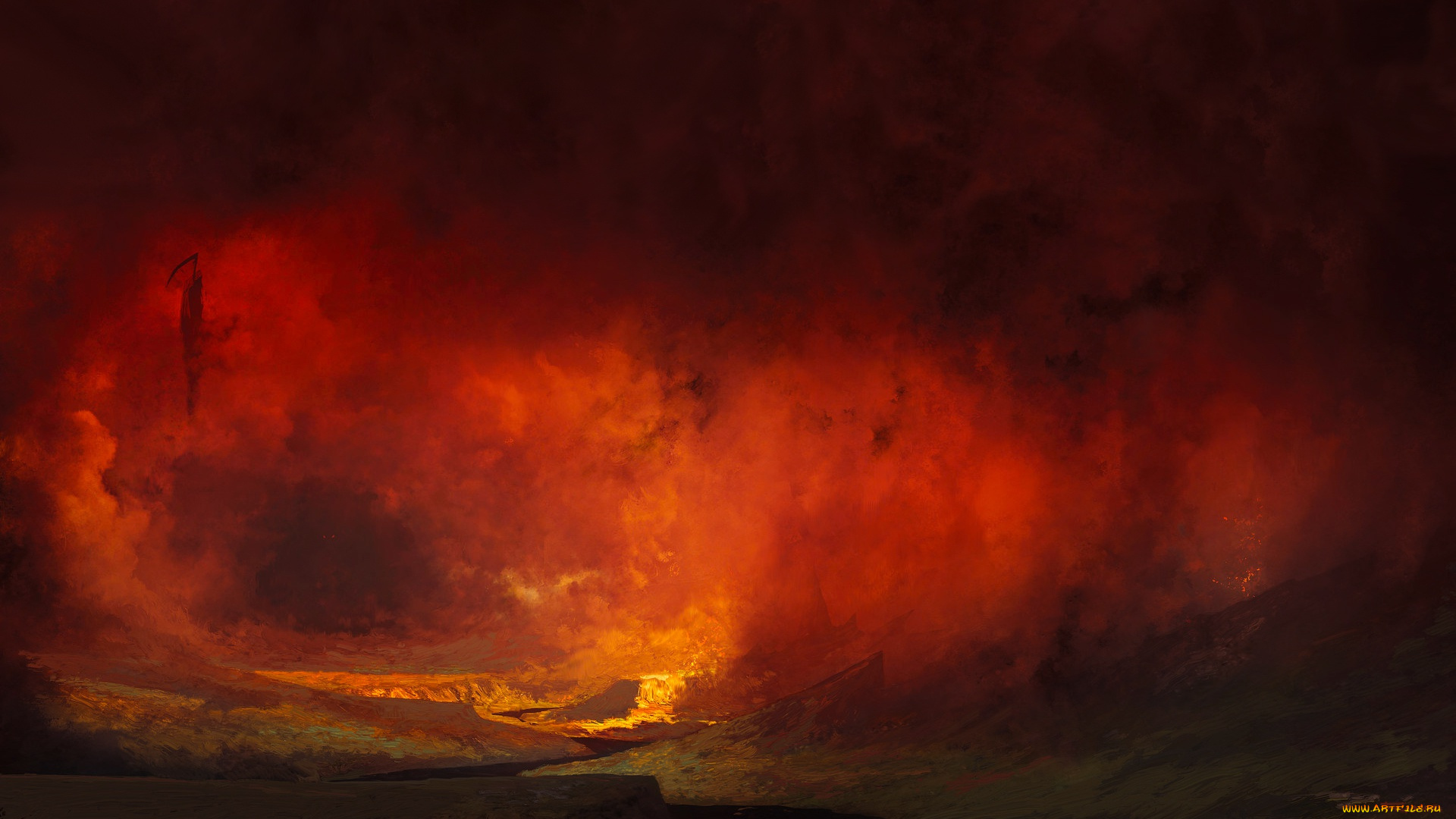 фэнтези, нежить, hellmouth, afterdeath, by, francesco, lorenzetti, огонь, смерть, дьявол, ад, дым