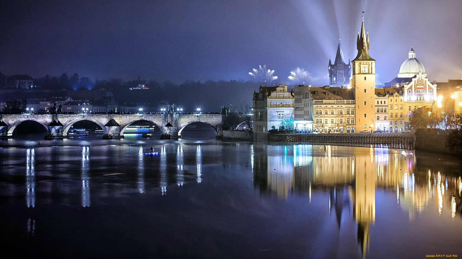 города, прага, , Чехия, мост, река, влтава
