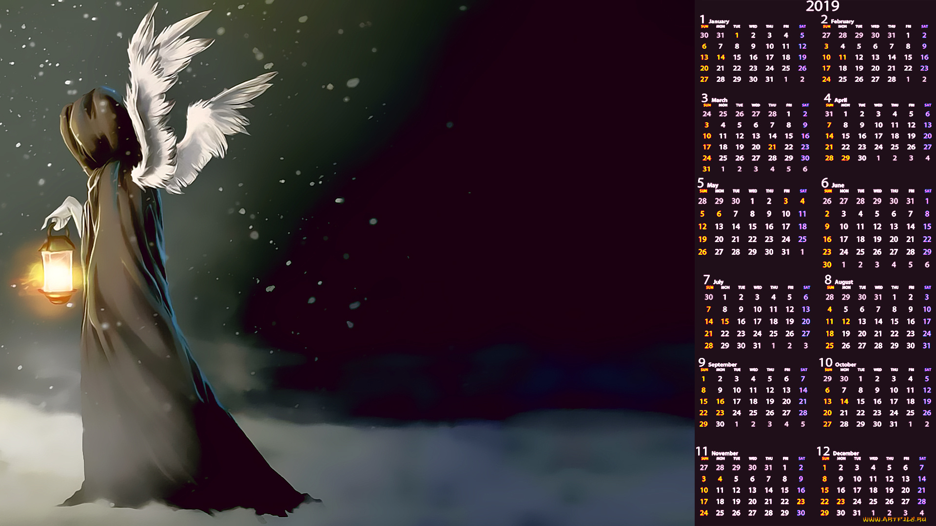 календари, фэнтези, капюшон, плащ, фонарь, крылья