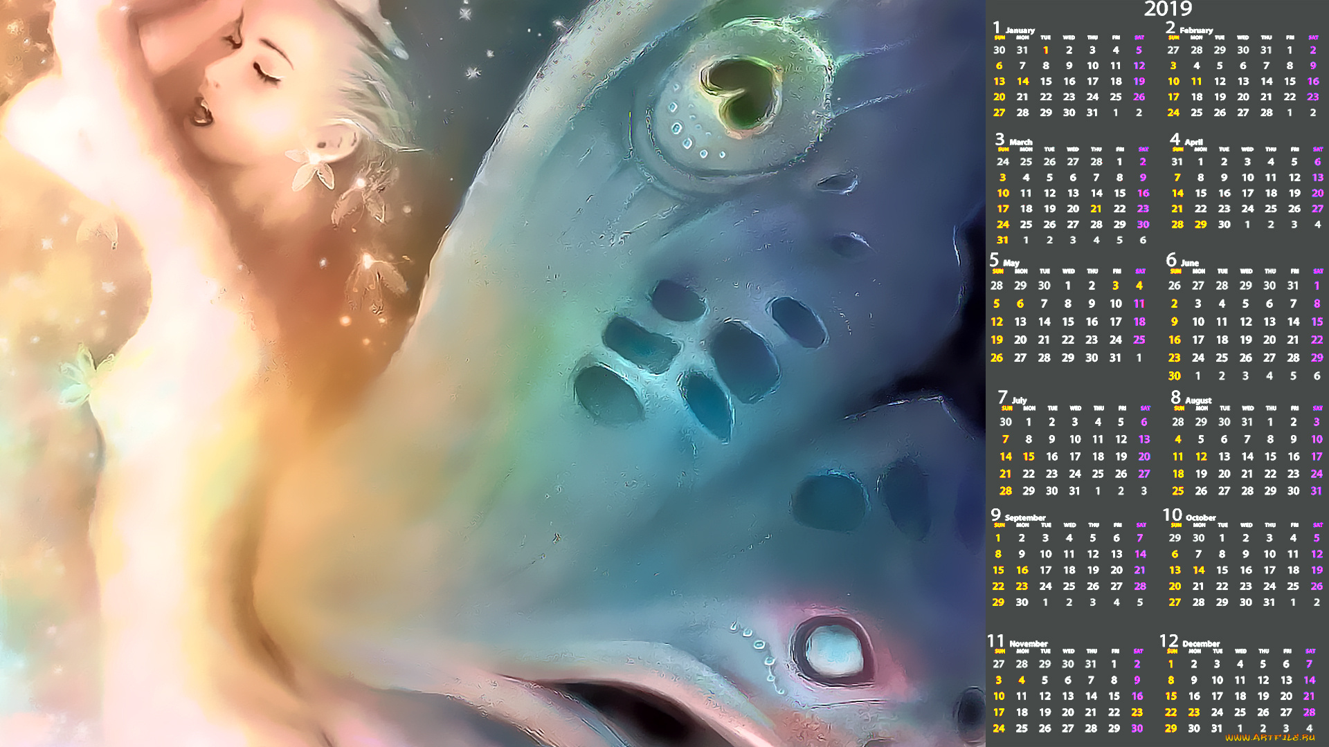 календари, фэнтези, крылья, девушка, профиль