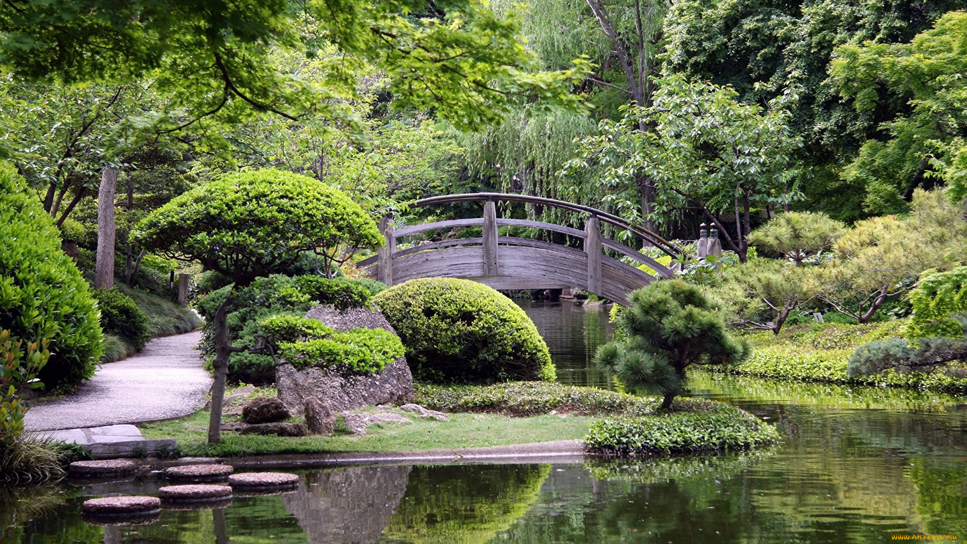 природа, парк, водоем, мостик