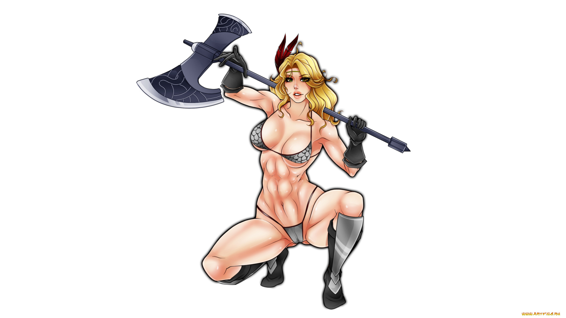 рисованное, комиксы, взгляд, секира, девушка, фон