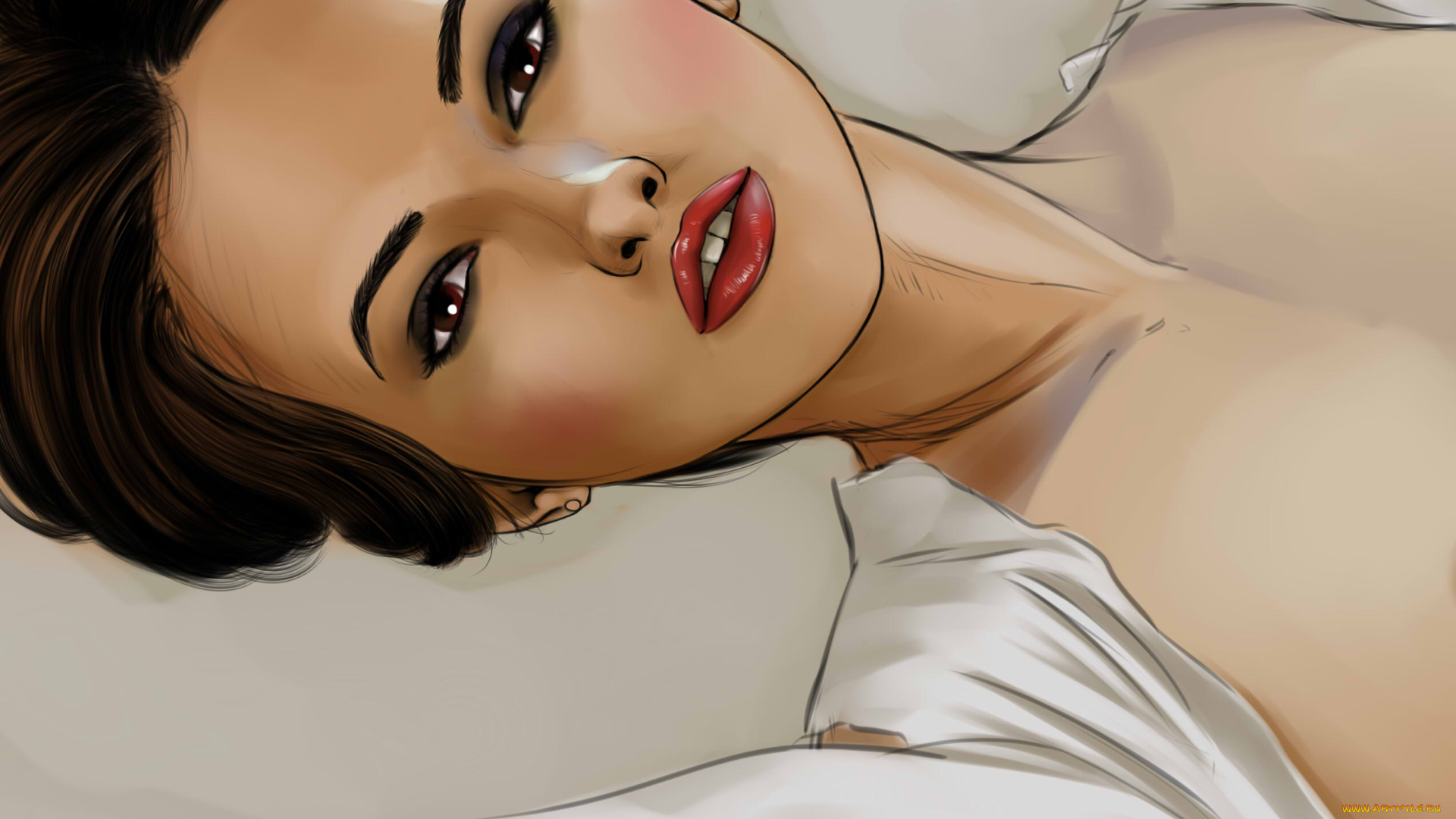 рисованное, люди, взгляд, девушка, фон