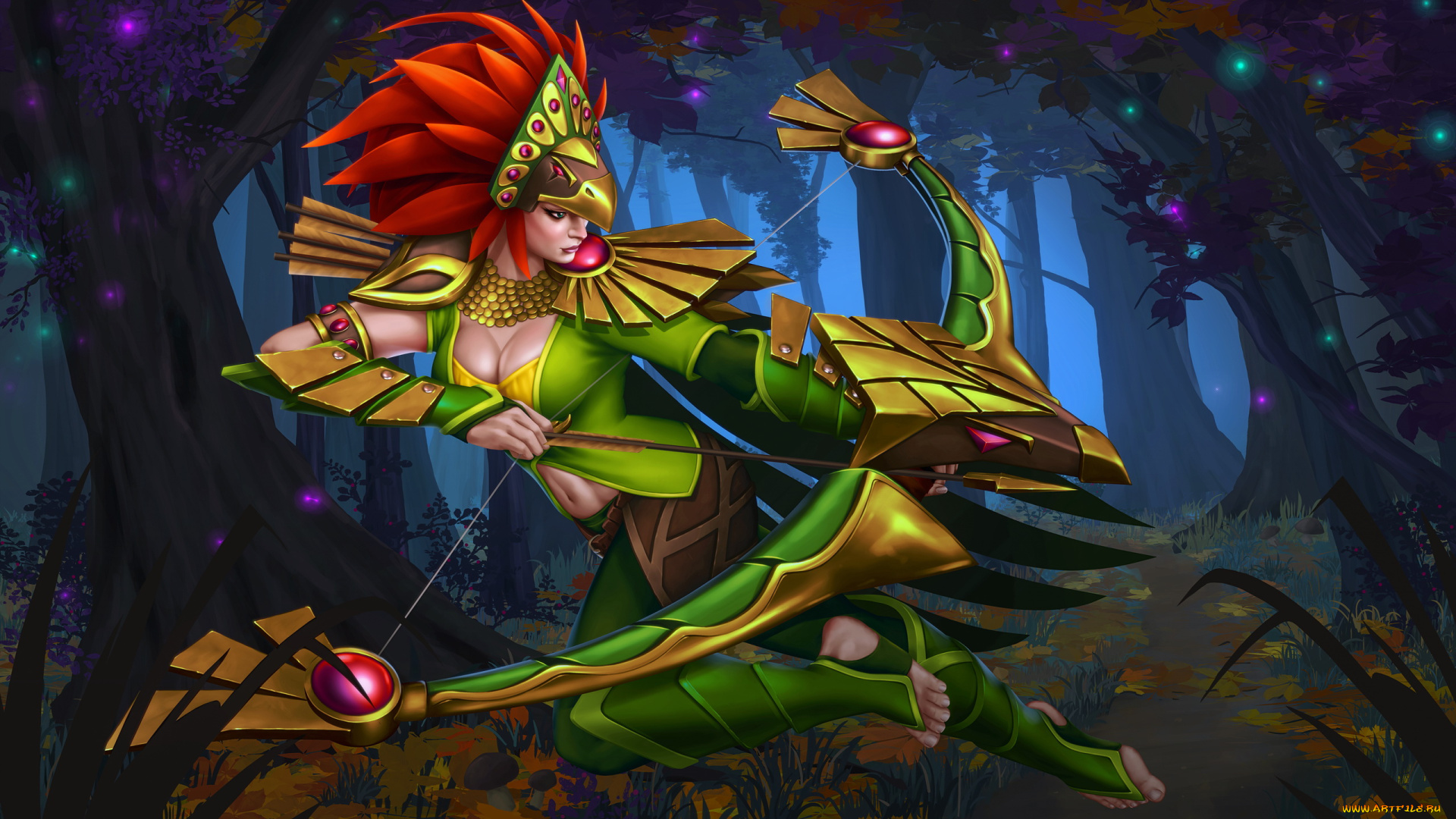 видео, игры, dota, 2, стрела, лук, униформа, фон, девушка