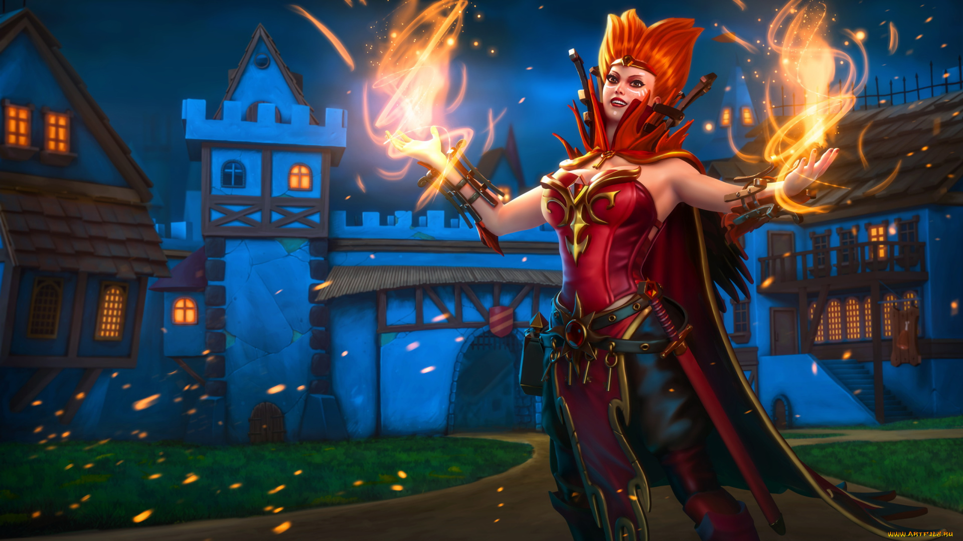 видео, игры, dota, 2, униформа, фон, взгляд, девушка, магия