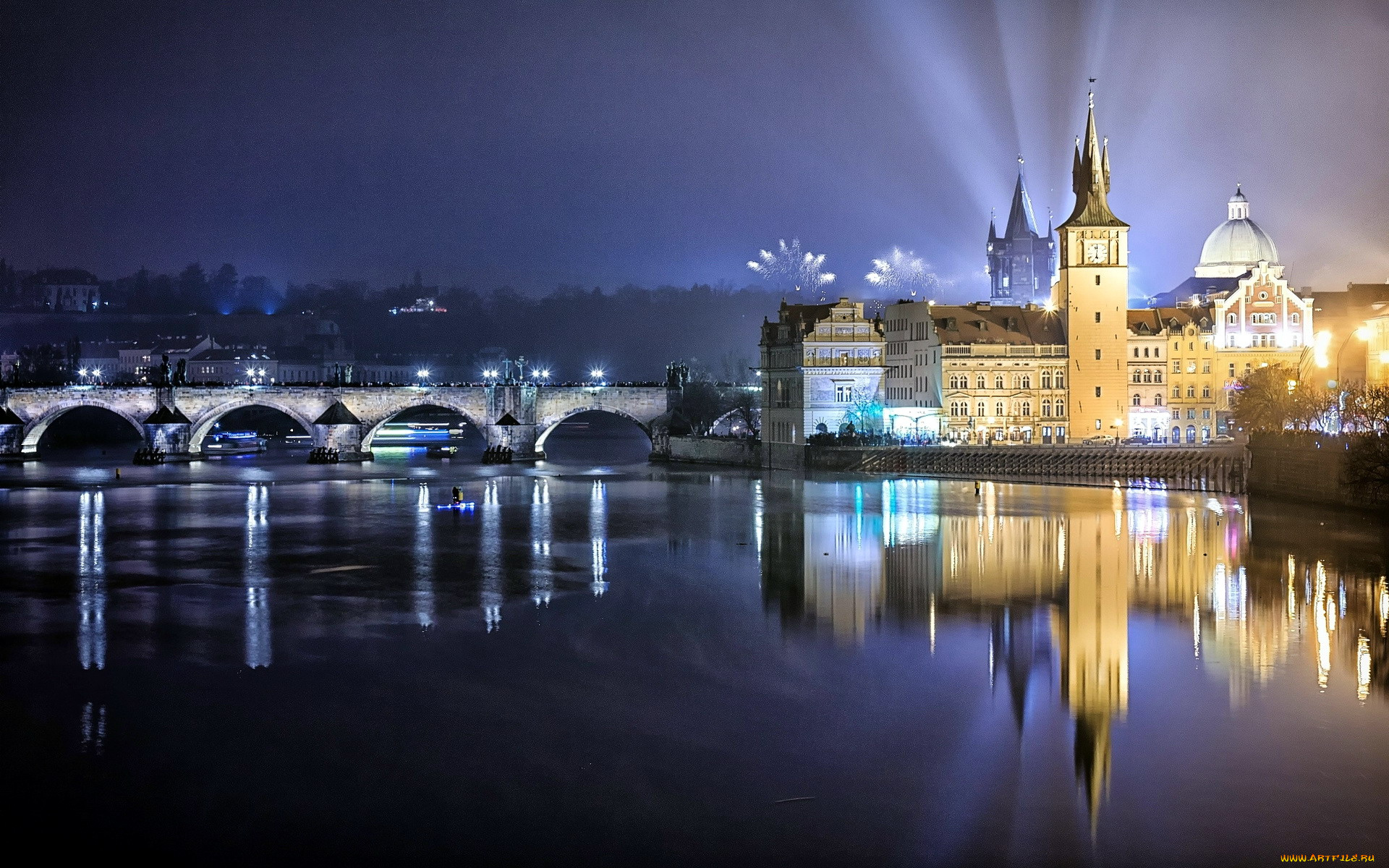 города, прага, , Чехия, мост, река, влтава