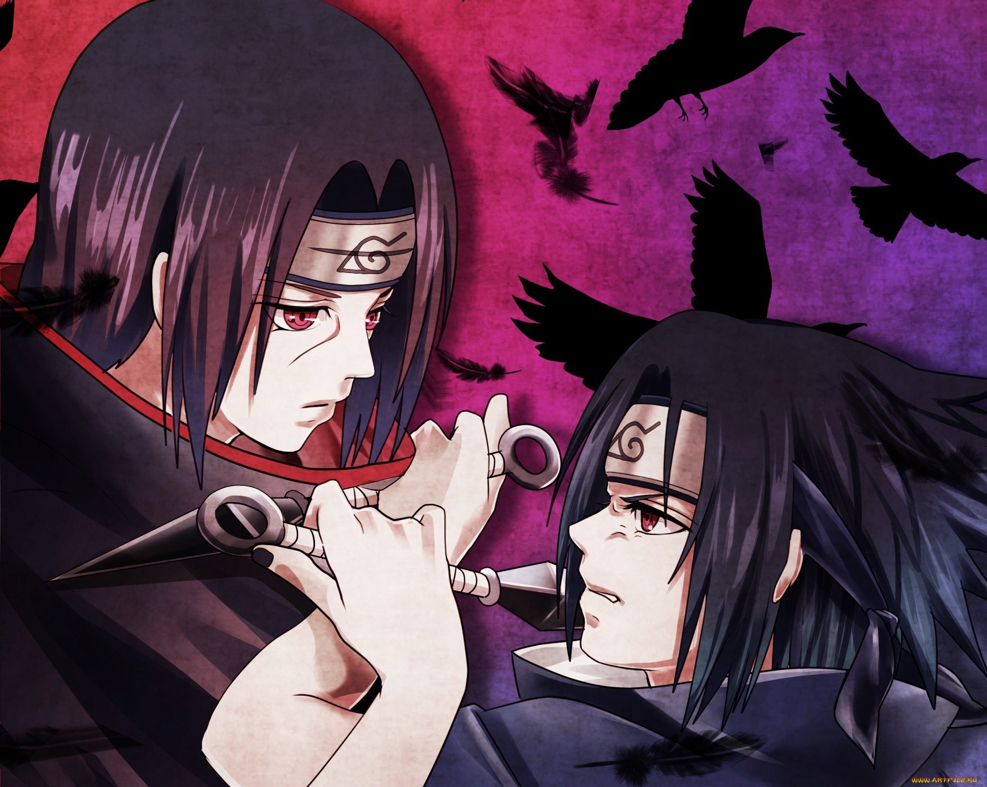 аниме, naruto, саске, учиха, кунаи, вороны, братья, итачи