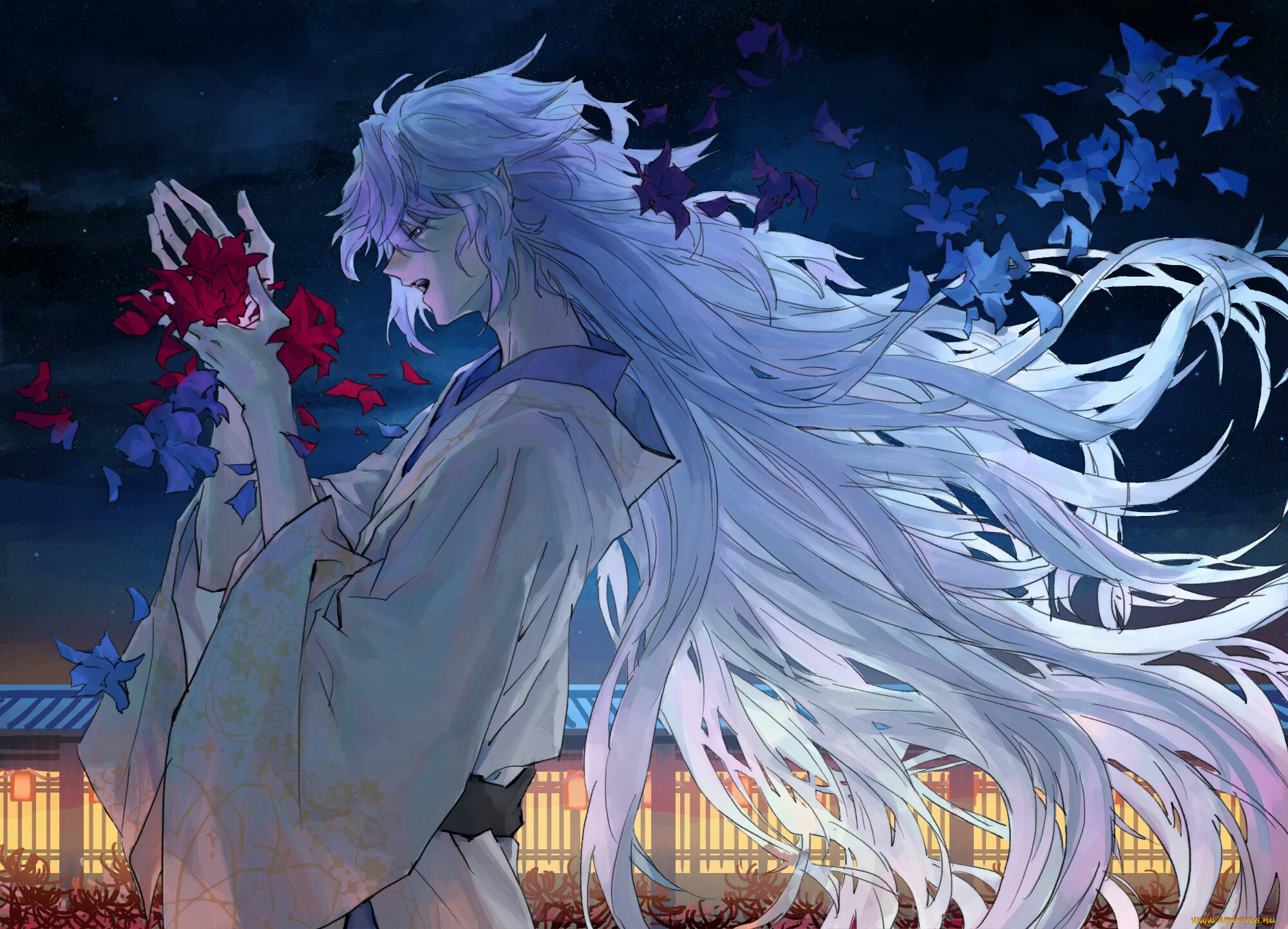 аниме, fate, stay, night, , grand, order, , apocrypha, кимоно, парень, волосы, лепестки