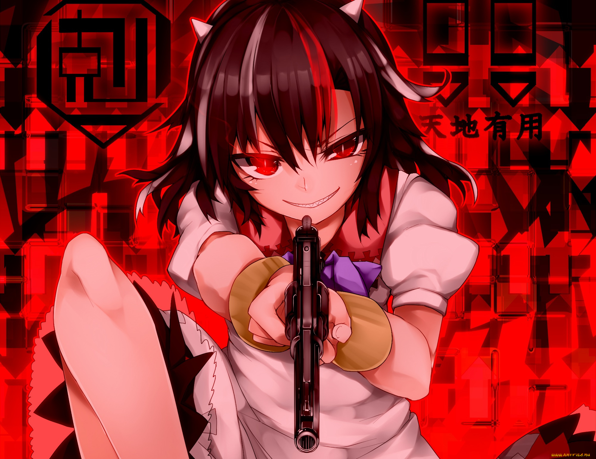 аниме, touhou, девушка, взгляд, фон