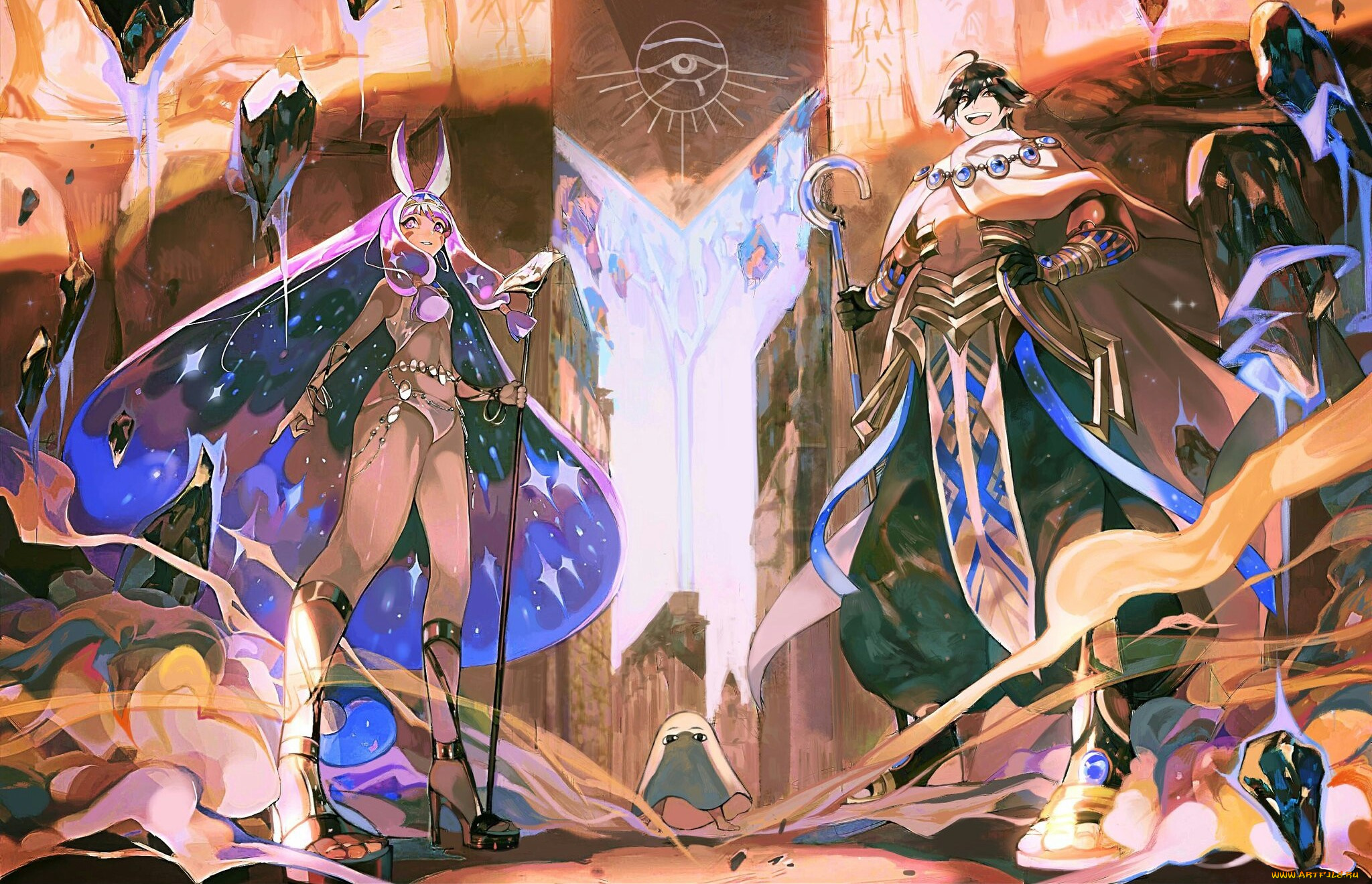 аниме, fate, stay, night, , grand, order, , apocrypha, парень, камни, посохи, девушка, боги