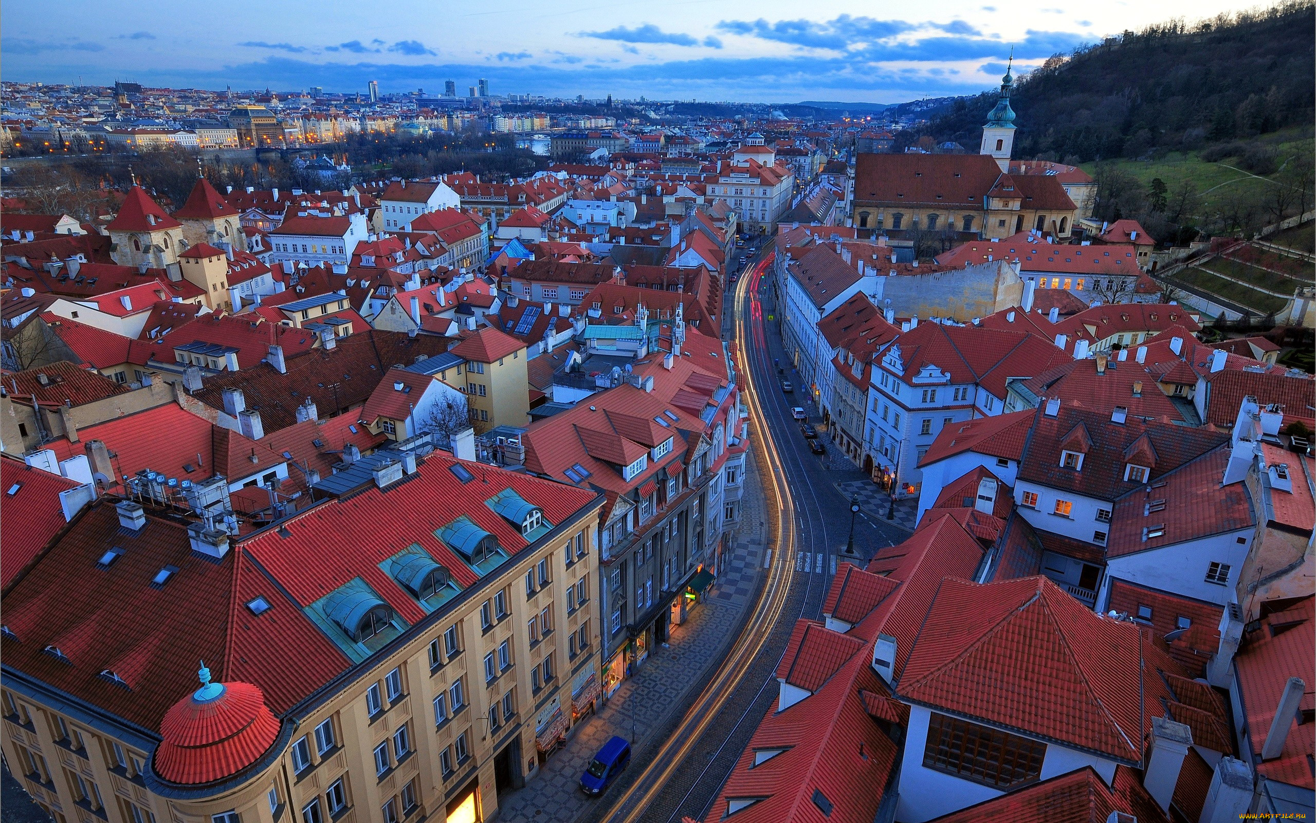 города, прага, , Чехия, панорама