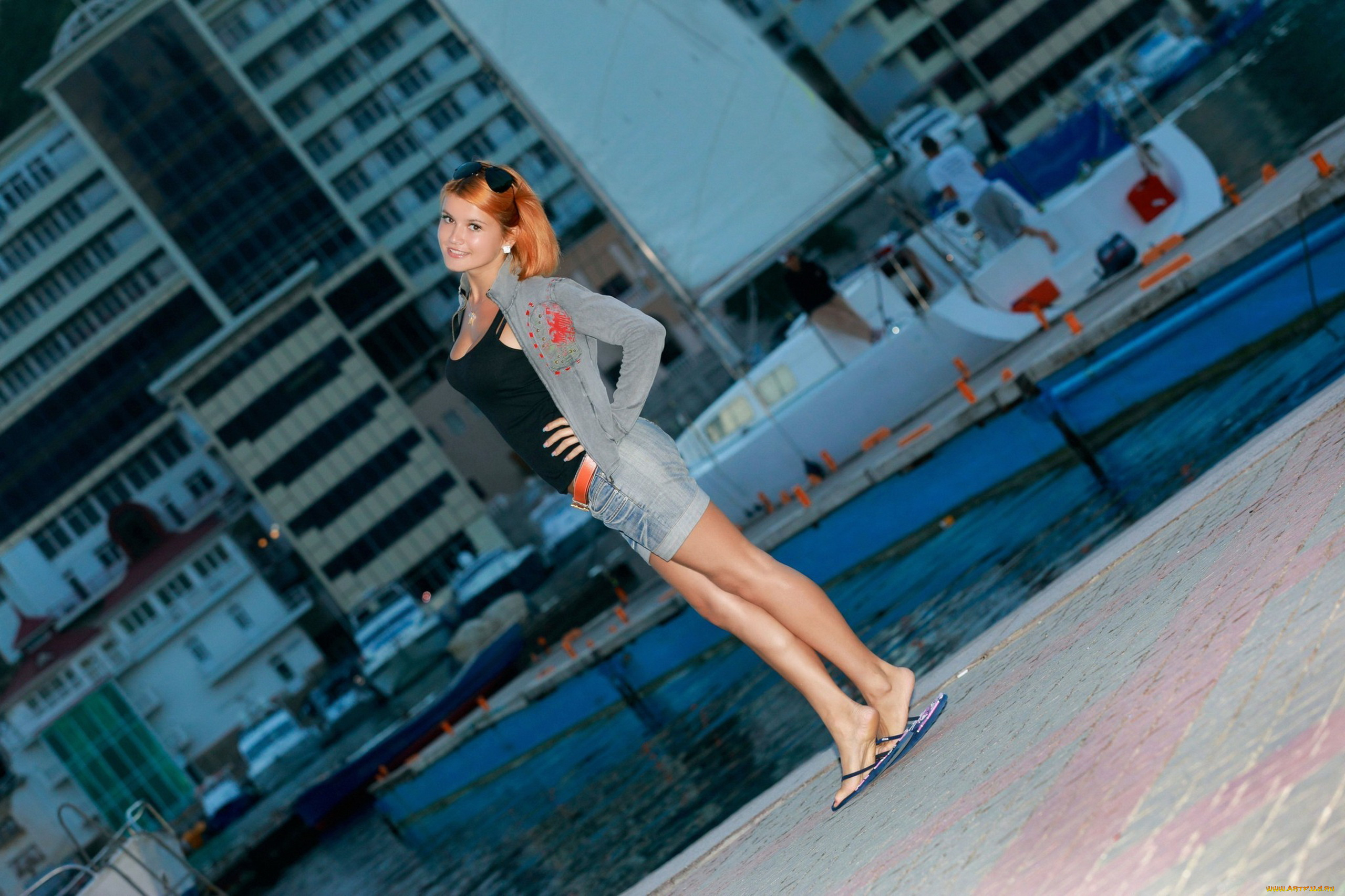 violla, a, девушки, -unsort, , рыжеволосые, и, другие, поза, модель, violla, a, красотка, девушка, шорты, джинсы, стоит, рыжеволосая