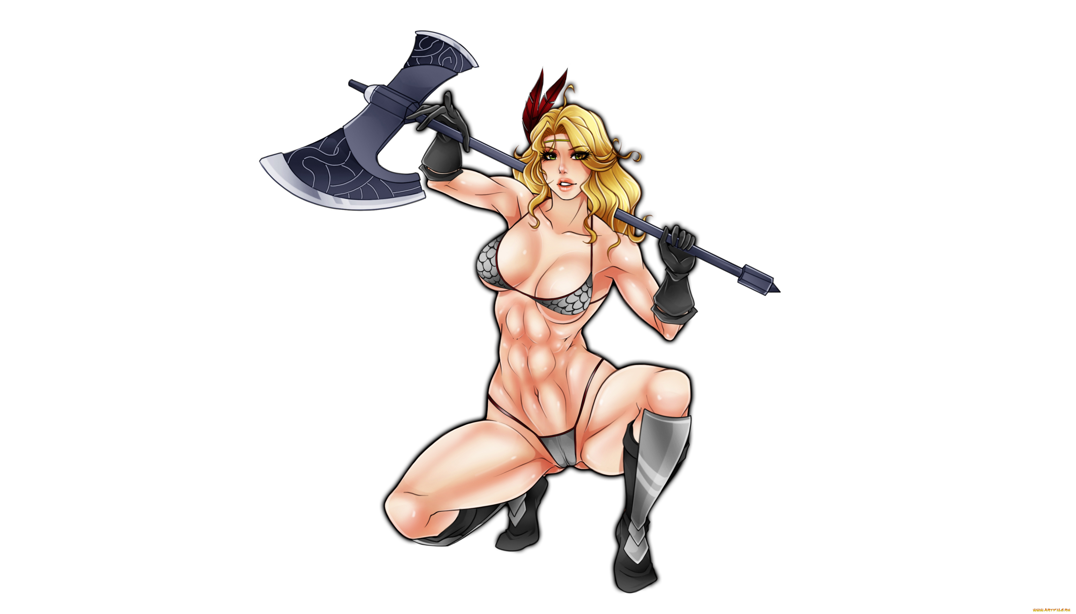 рисованное, комиксы, взгляд, секира, девушка, фон