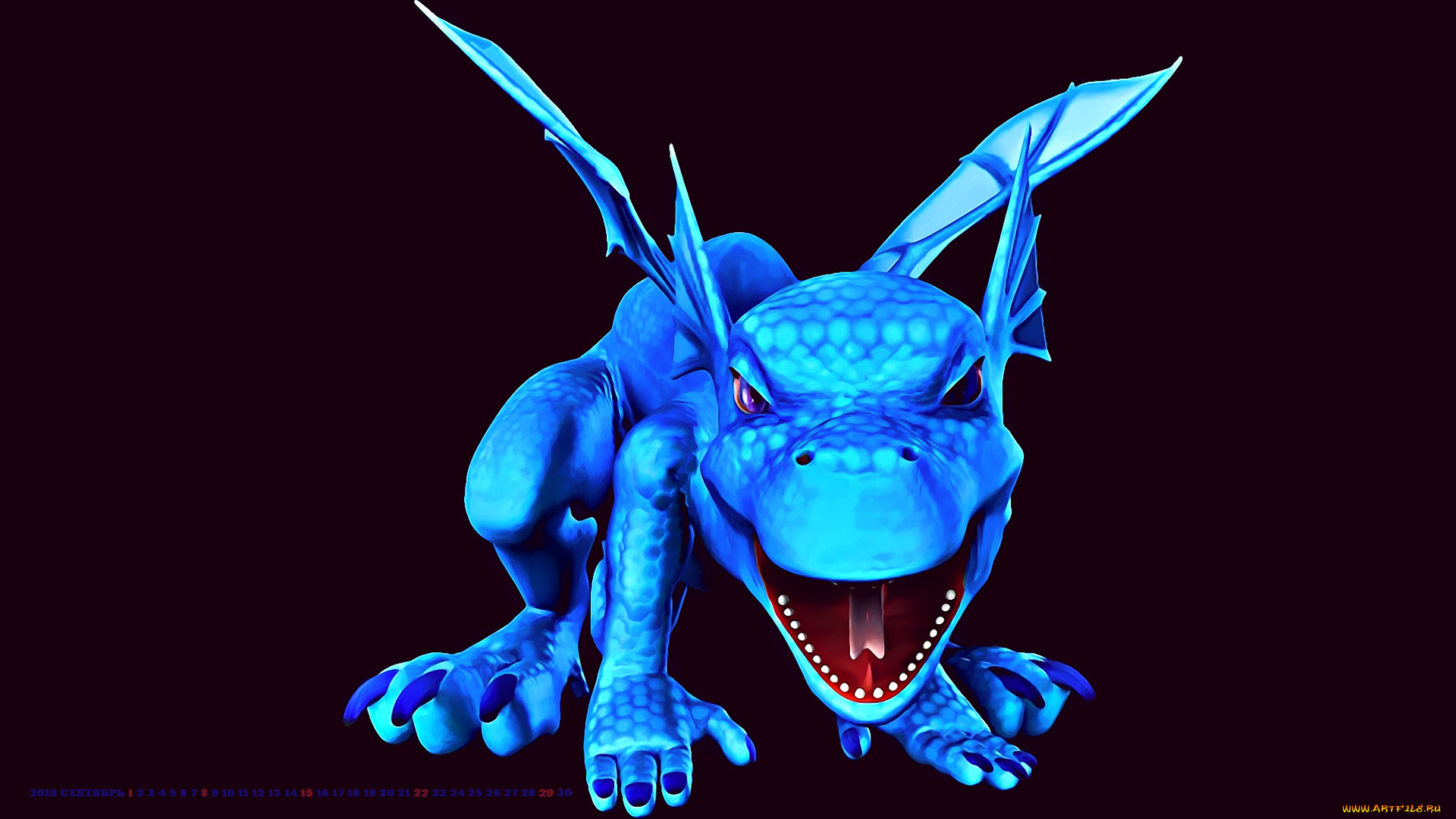 календари, 3д-графика, 2019, черный, фон, calendar, голубой, дракон