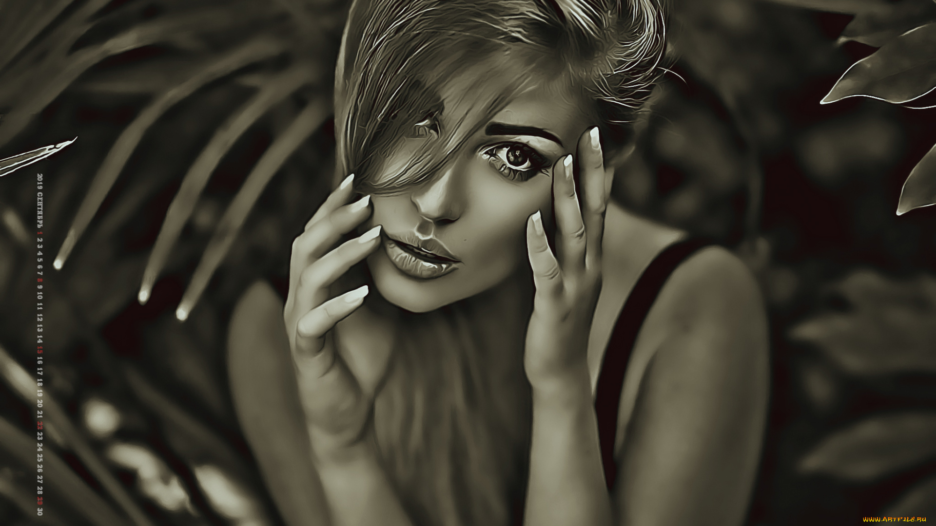 календари, компьютерный, дизайн, растение, девушка, 2019, calendar, женщина, лицо, взгляд