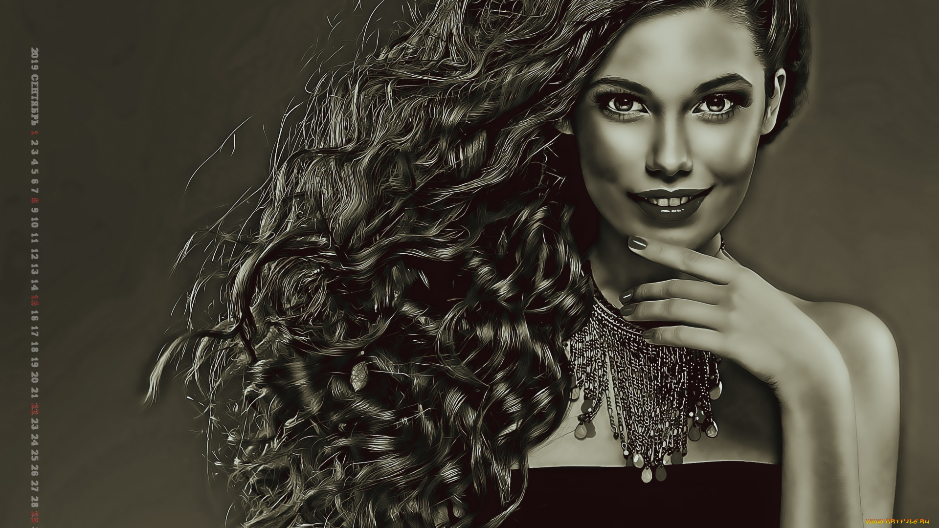 календари, компьютерный, дизайн, взгляд, девушка, украшение, 2019, calendar, женщина, улыбка