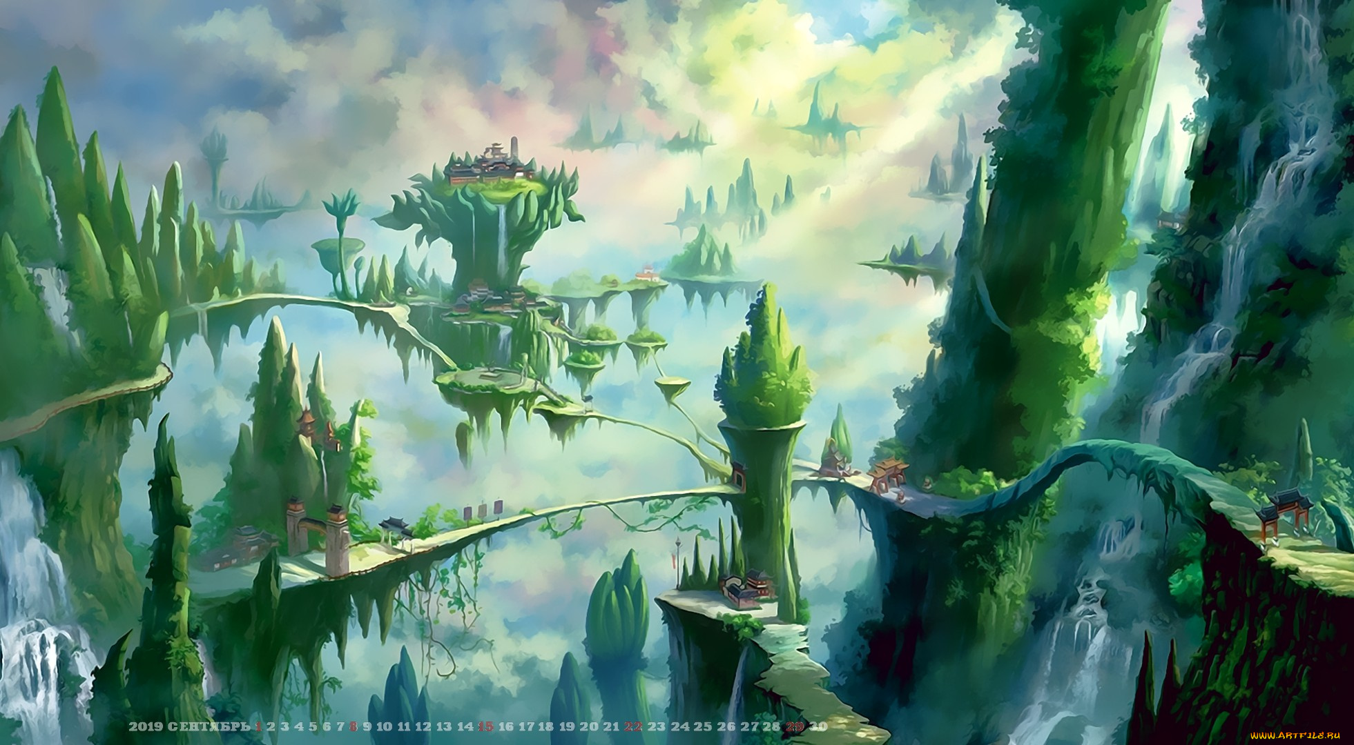 календари, фэнтези, calendar, сооружение, город, мост, 2019, планета